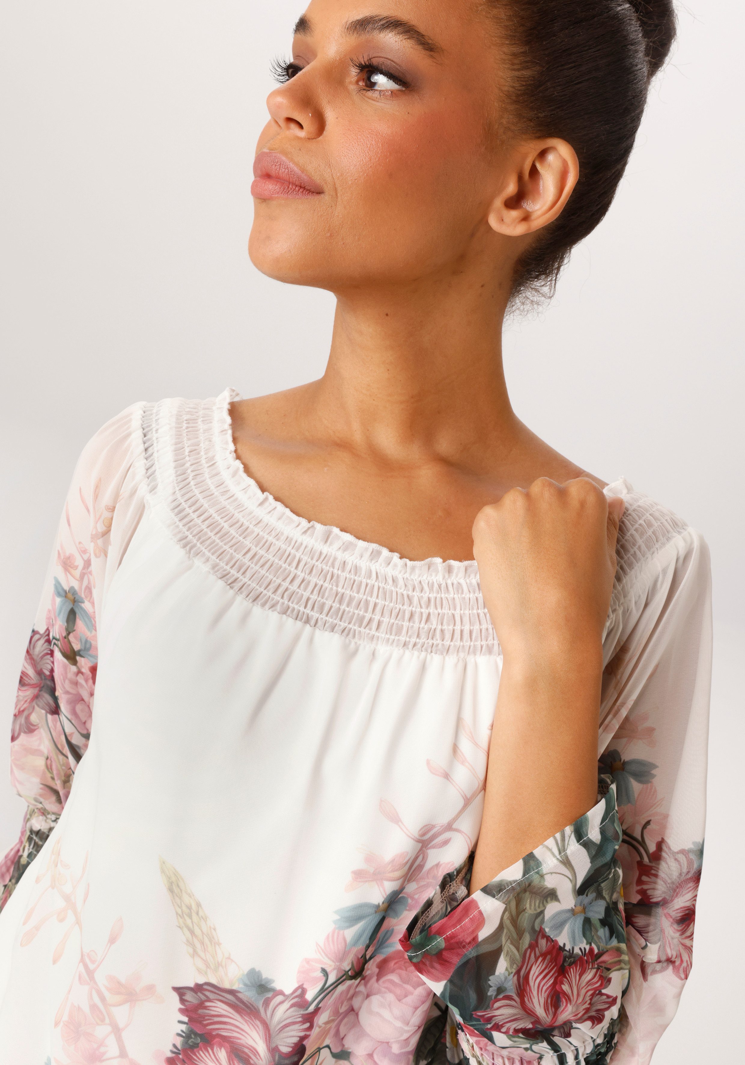 Aniston CASUAL Schlupfbluse mit bunten Blumen kunstvoll bedruckt - NEUE KOLLEKTION