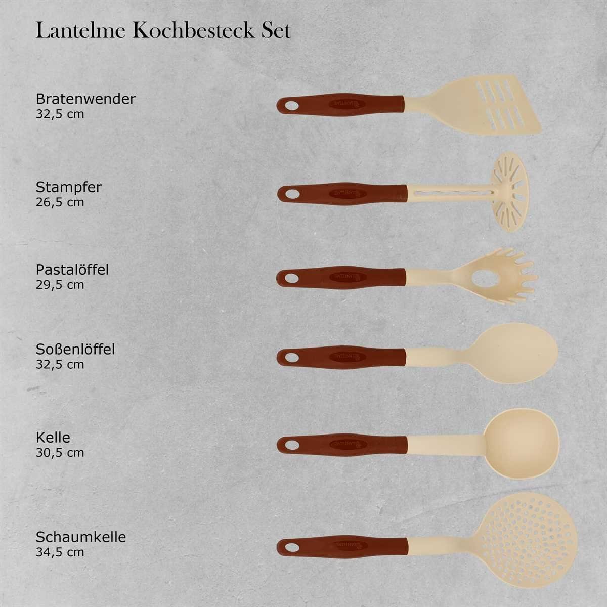 Lantelme Kochbesteck-Set Kochbesteck braun-beige (7-tlg), Hakenleiste mit Küchenhelfer