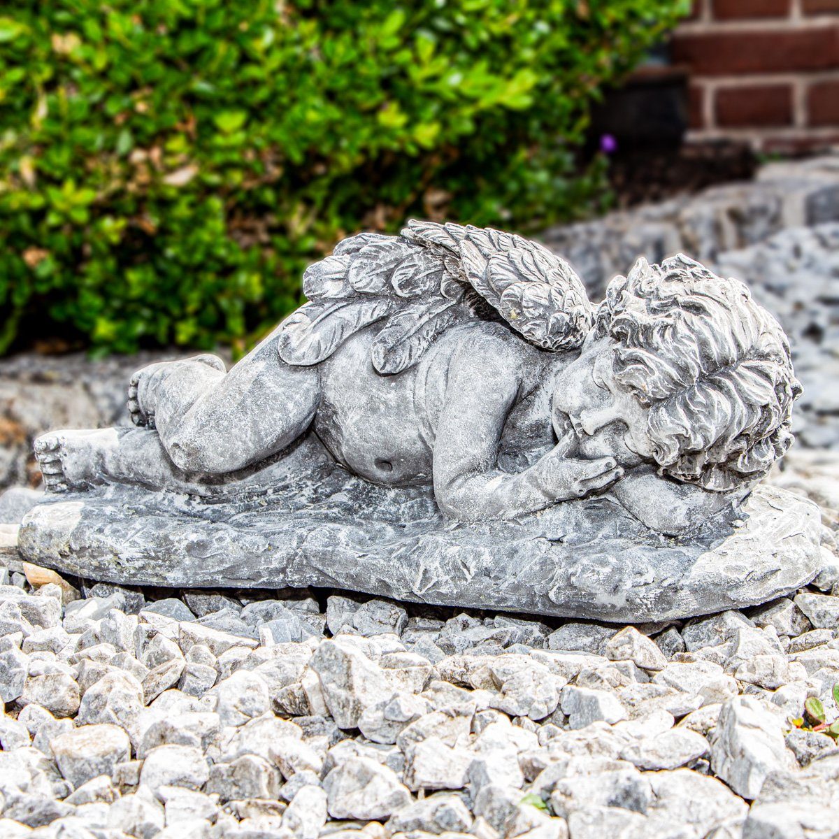 Antikas Gartenfigur Engel, Skulptur, groß, seitlich liegend, Stein