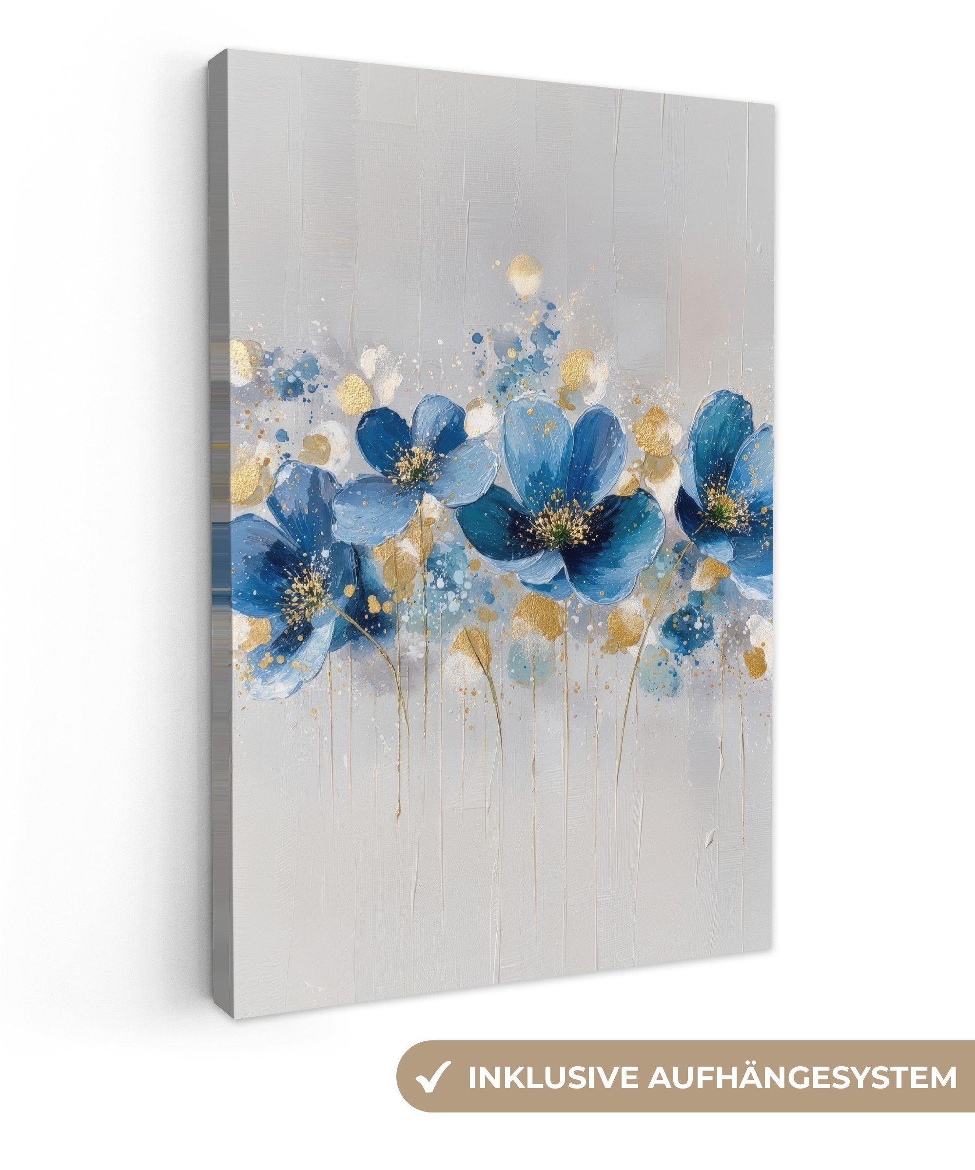 OneMillionCanvasses® Leinwandbild Blumen - Blau - Abstrakt, Fotodruck (1 St), Leinwand Canvas Wandbild, Wanddekoration 20x30 cm