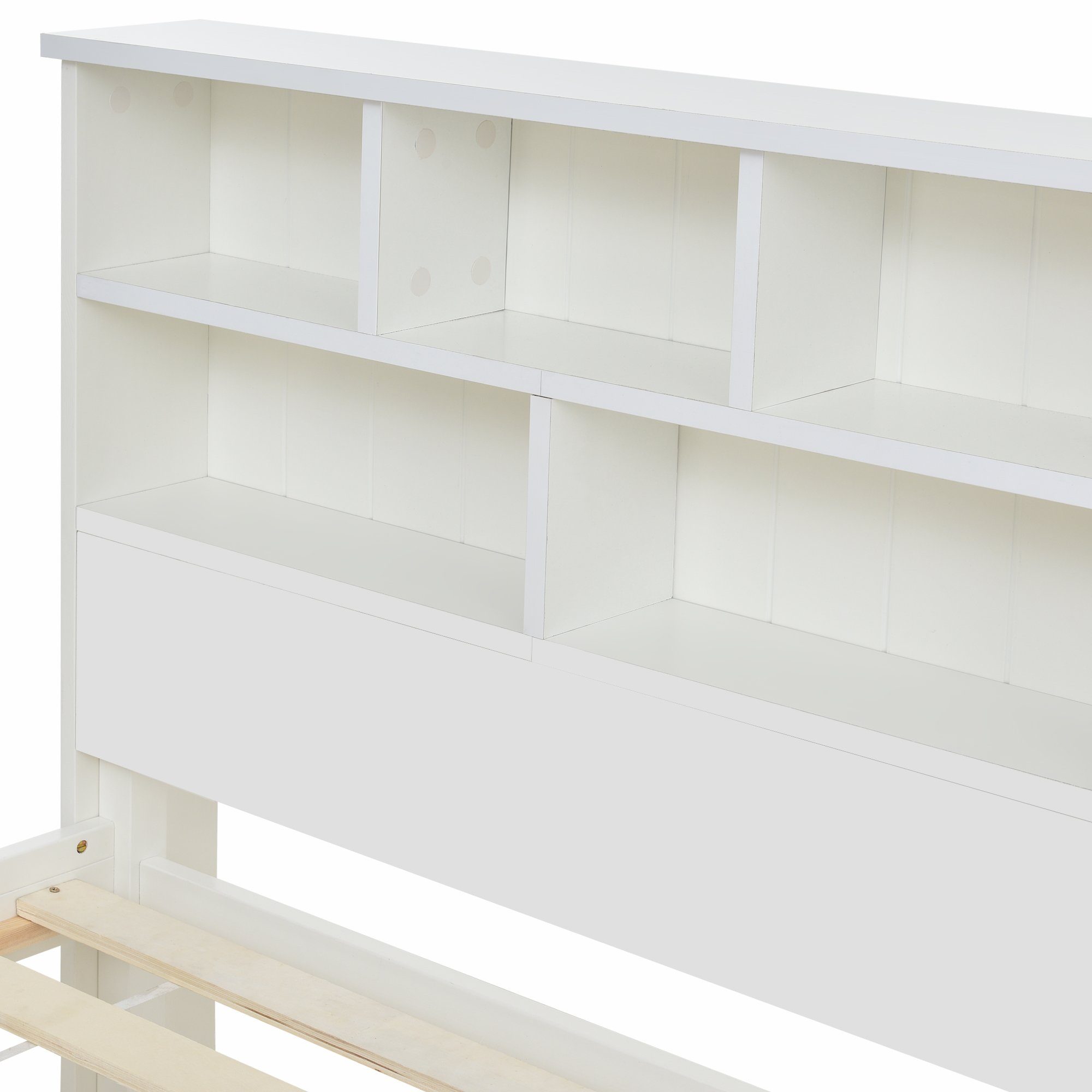 Massivholzbett (Doppelbett mit Schublade und Lattenrost), Holzbett mit Bücherregal, Kinderbett Jugendbett 140x200 cm
