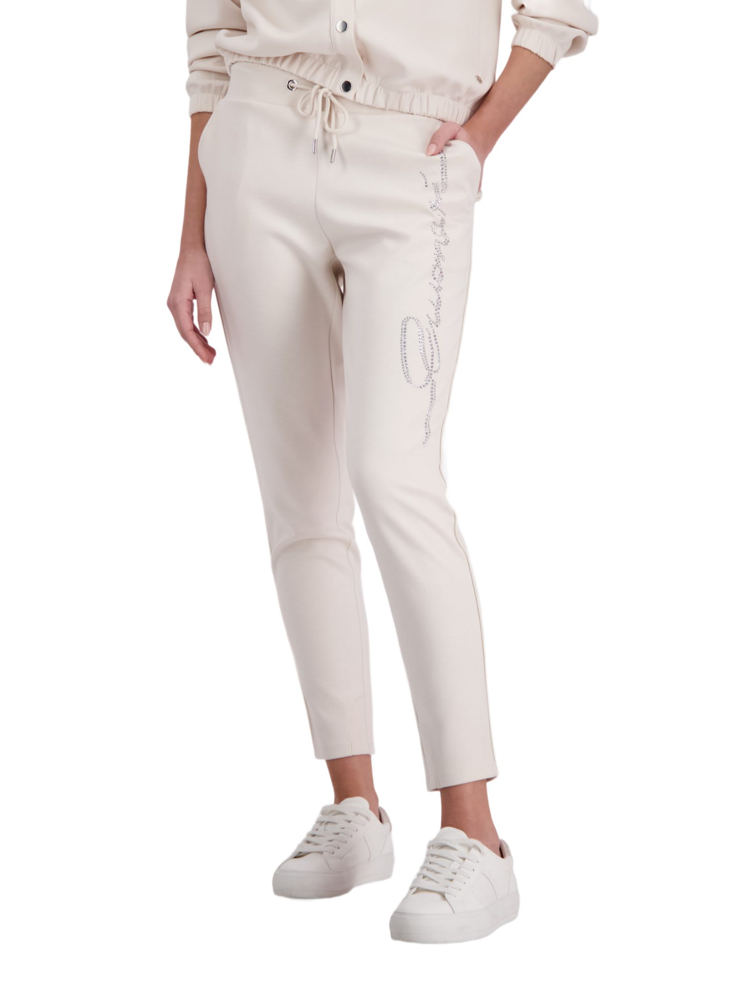Monari Stoffhose weiß, Casual, Polyester, Unifarben, Skinny, Mittel