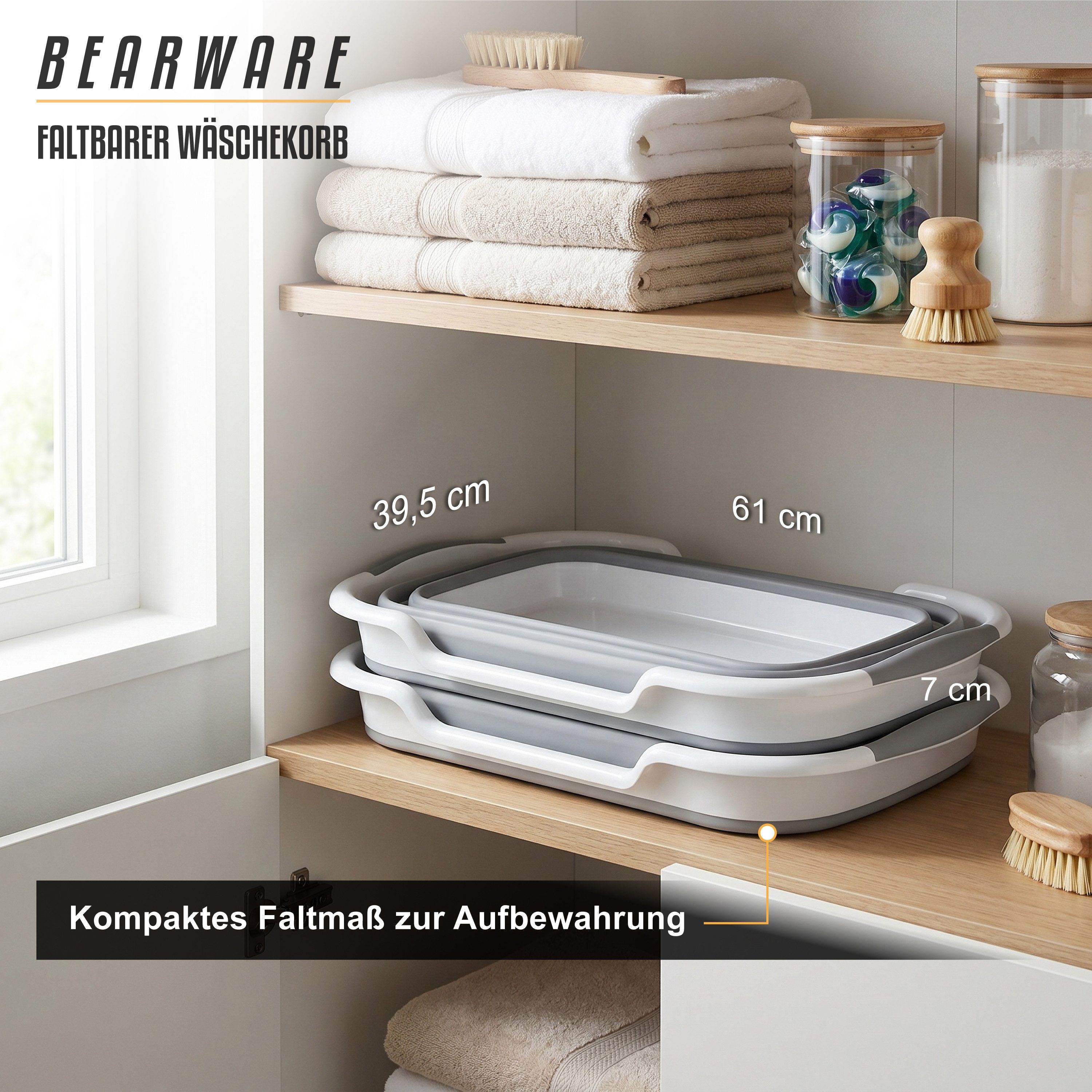 BEARWARE Wäschekorb Faltbarer Wäschekorb 26 l, Wäschewanne mit gummierten Griffen (1 St), faltbar von 27 auf 7 cm, wasserdicht, über 70% Platzersparnis – Bild 4 von 5