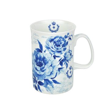 MamboCat Tasse 2 Teetassen + Löffel blau Rosen Dekor Tassen Teebecher Geschenk, Porzellan