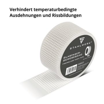 STAHLWERK Glasfasergewebe Glasfaser-Gewebeband 3er Set 20 m x 50 mm, (Rolle, 3-St), selbstklebendes Trockenbau Fugenband / Fugendeckstreifen