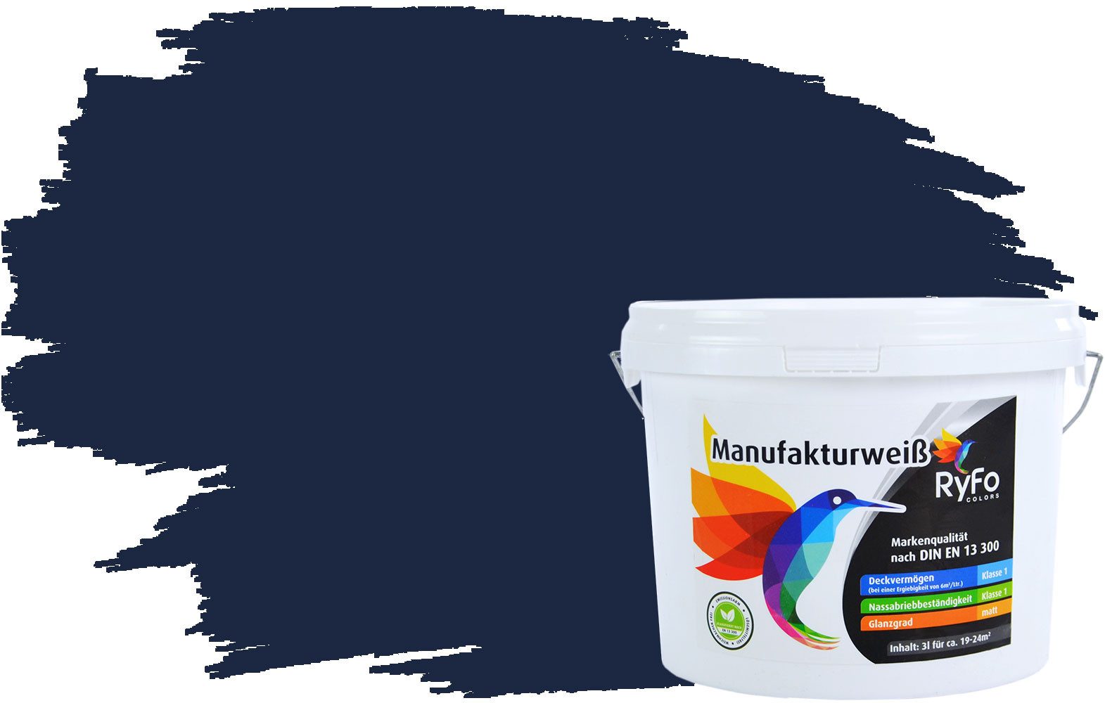 RyFo Colors Wand- und Deckenfarbe Manufakturweiß Blautöne,1 L ca. 8 m², Deckkraft-/Nassabriebklasse 1, matt, atmungsaktiv, für Innenräume