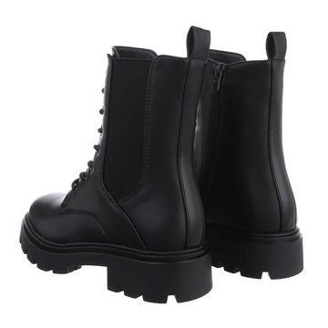 Ital-Design Damen Schnürschuhe Freizeit Stiefelette Blockabsatz Plateaustiefeletten in Schwarz