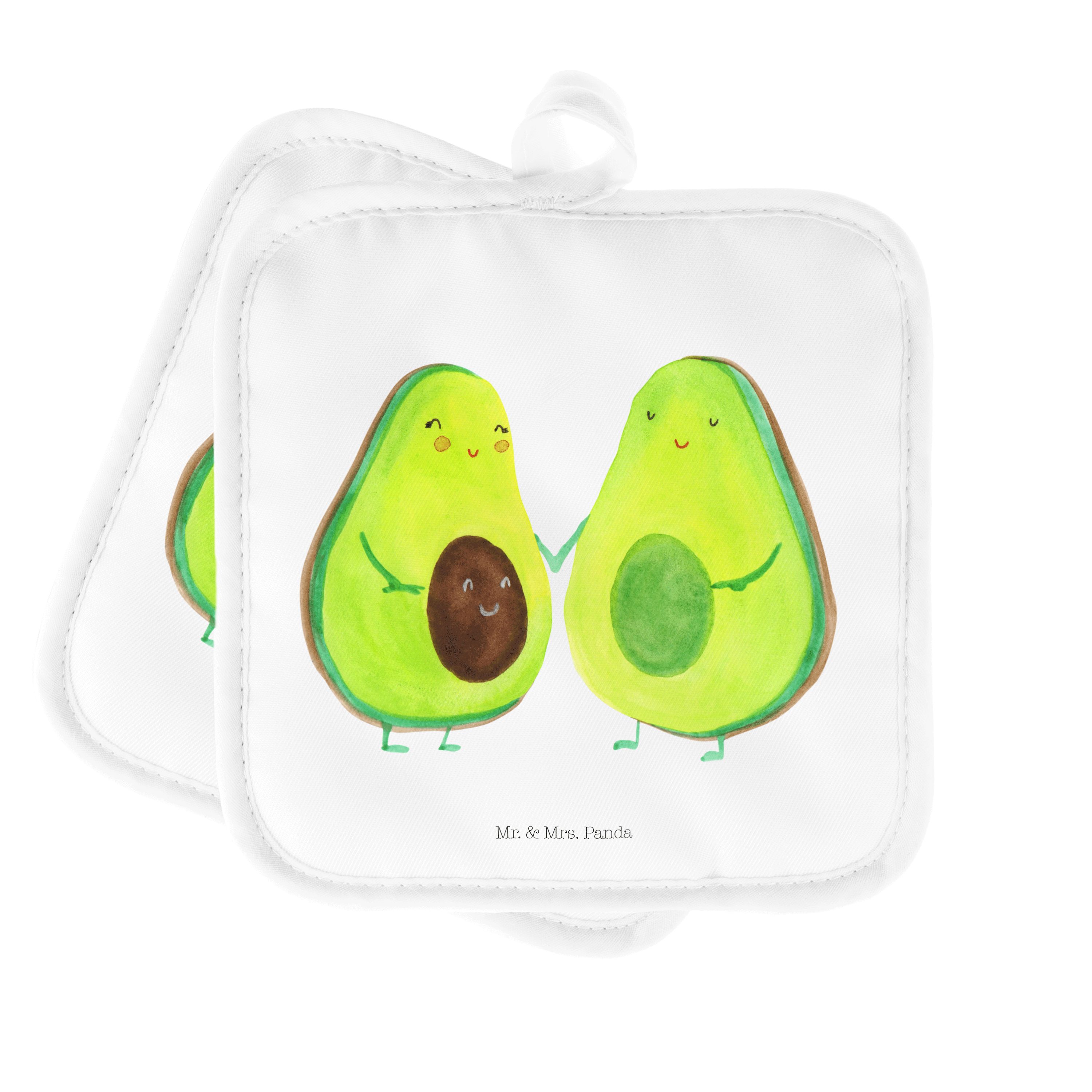 Mr. & Mrs. Panda Topflappen Avocado Pärchen - Weiß - Geschenk, Topflappen, Ofenhandschuh, Veggie, (1-tlg) | Topflappen