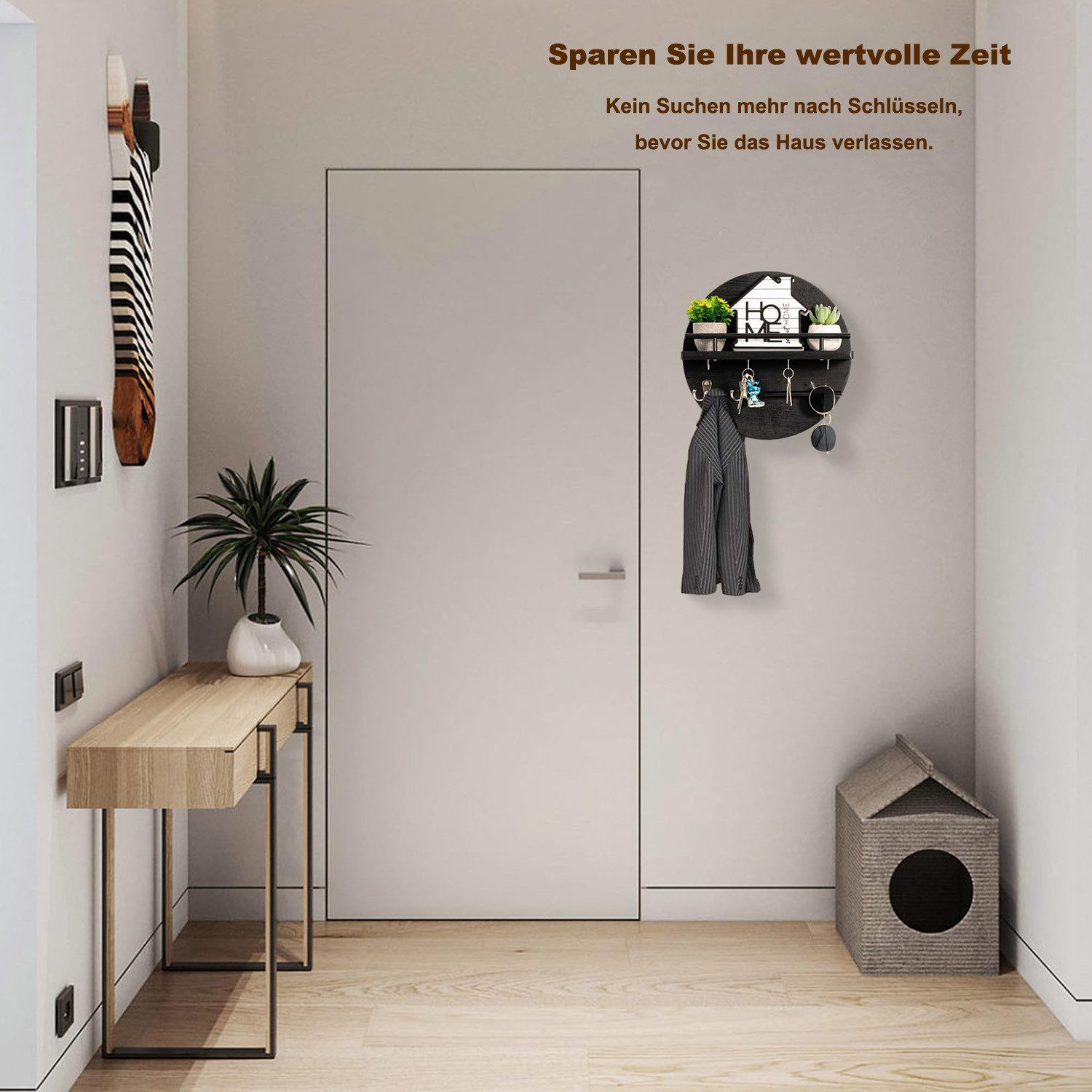 Coonoor Schlüsselbrett mit Regal und Haken, Wandmontierter Postorganizer im Runddesign, (1 St), für Eingangsbereich, Rustikale Boho-Wanddekoration für Zuhause – Bild 5 von 5