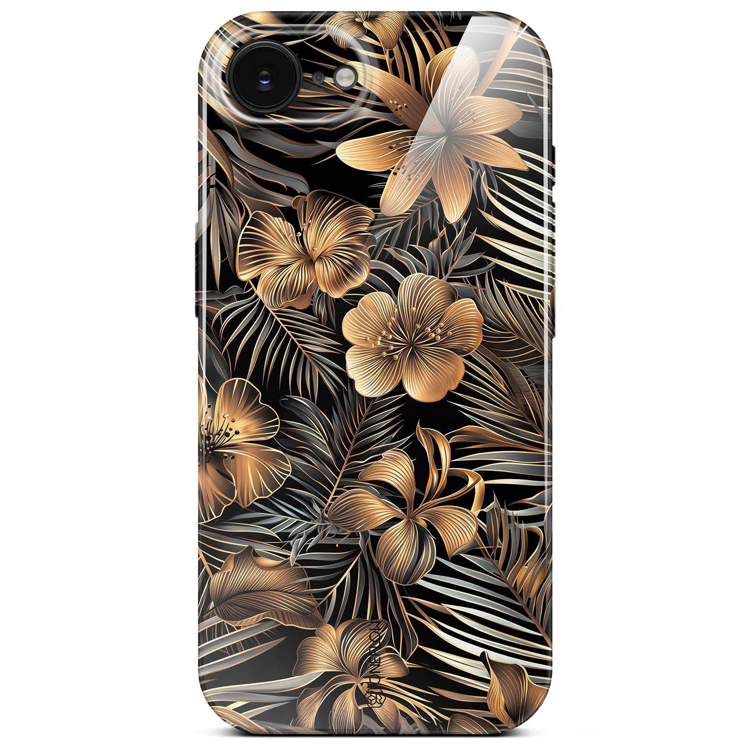 Handyhülle für iPhone 16e Hülle dünn Flower Cover Gold Schwarz