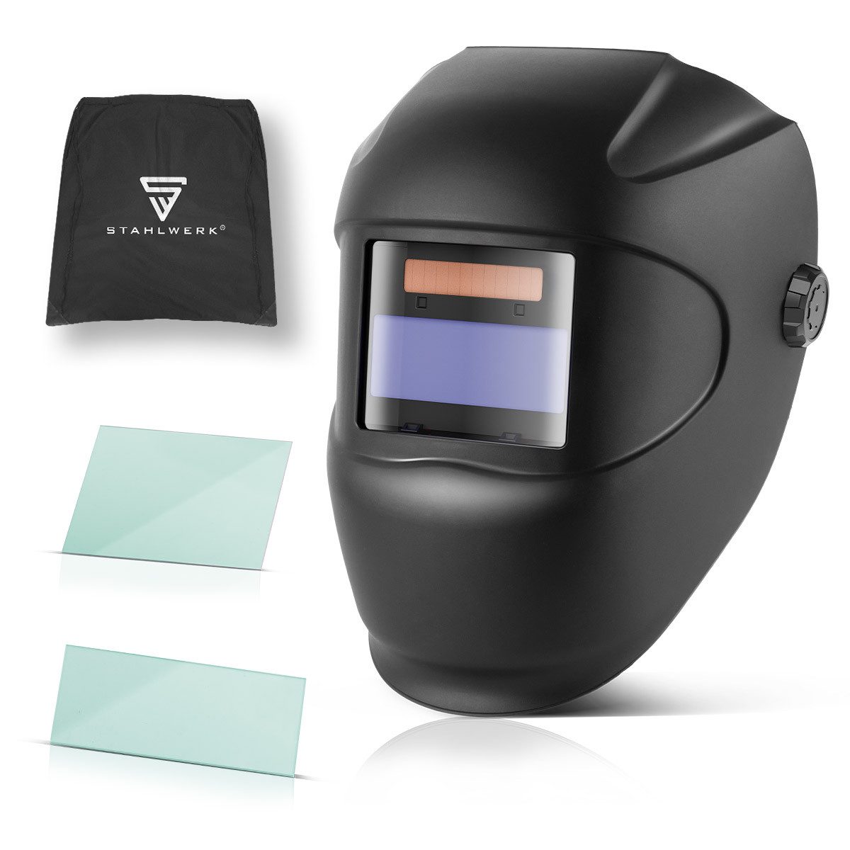 STAHLWERK Schweißhelm Automatik-Schweißhelm ROOKIE Robuster Schweißerhelm Schweißschild (Packung, 1-tlg., Einzelartikel), Schweißer-Gripzangen inklusive Transportkoffer