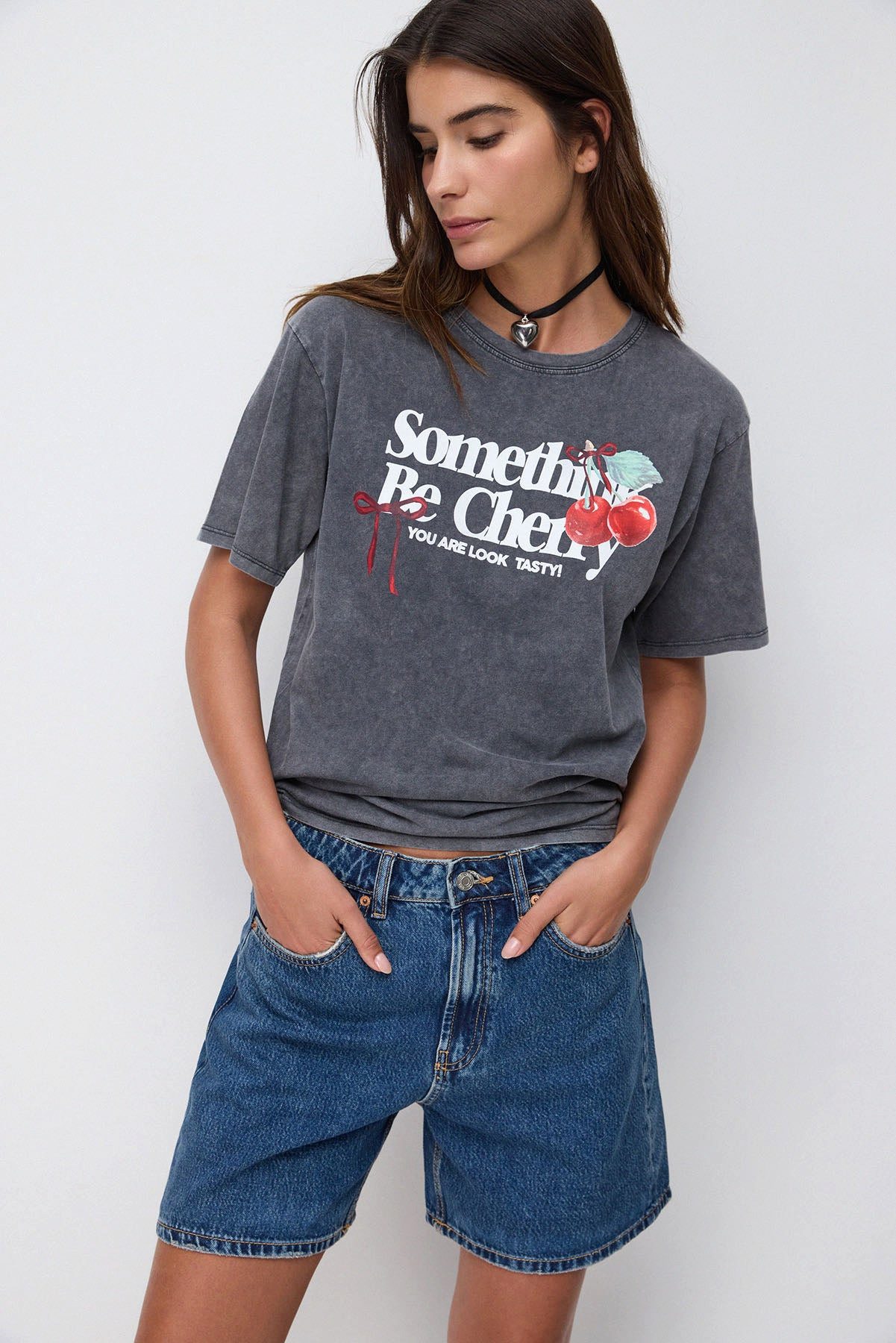T-Shirt Bedrucktes, gewaschenes Oversize-T-Shirt