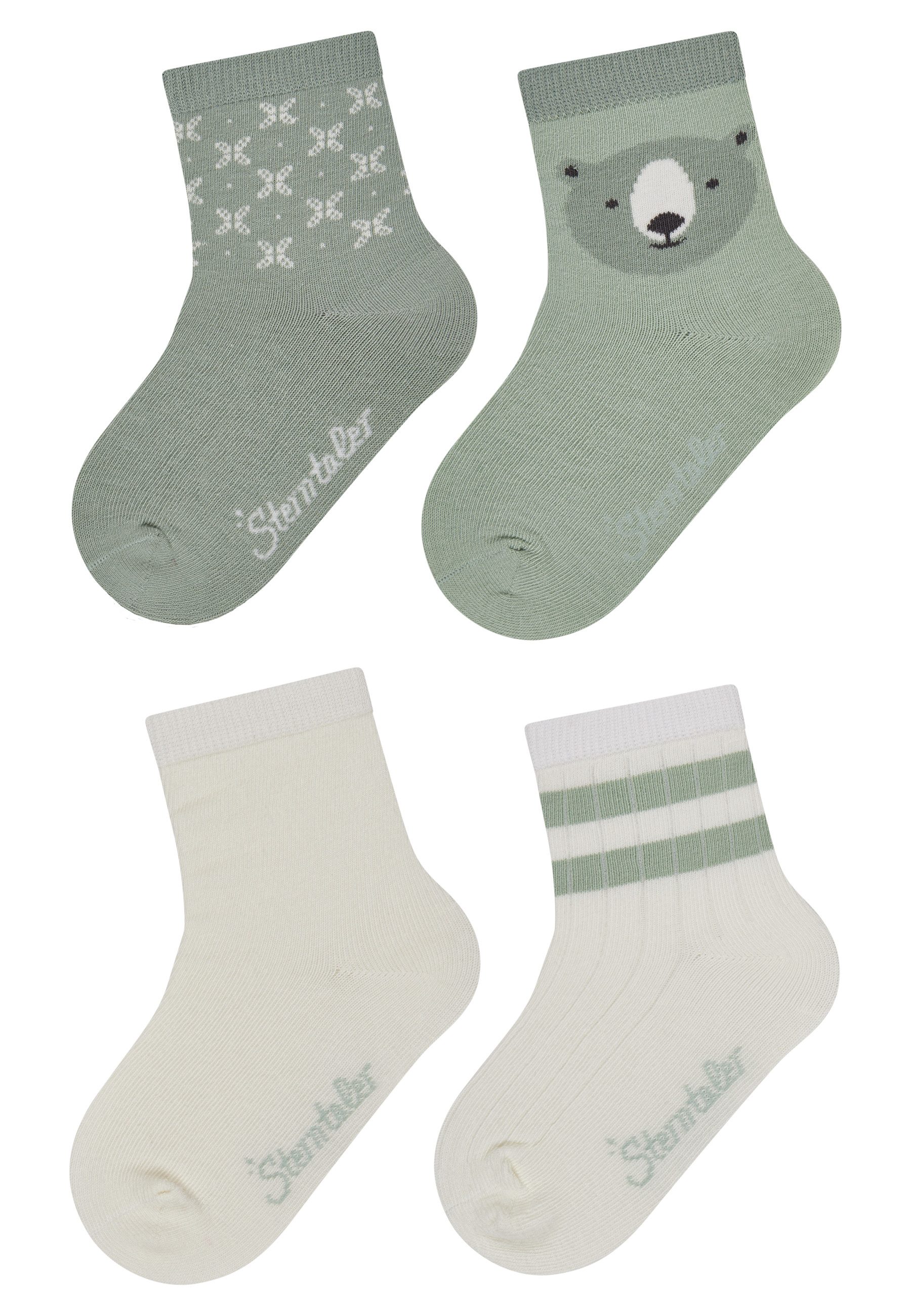 Sterntaler® Feinsöckchen Socken 4er-Pack Rippe (4-Paar, 4er-Pack) Socken 4er Pack mit Bär & Geo-Motiven, Baumwolle, bequem, Geschenkbox