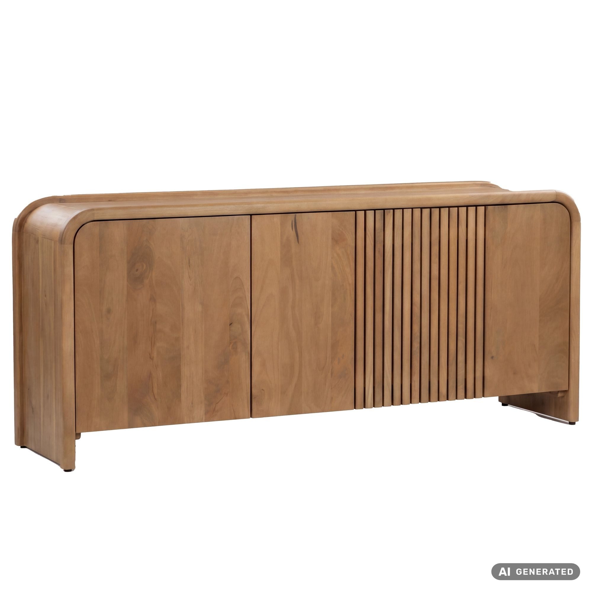 Wohnling Sideboard WL7.920 Anrichte 160cm Wohnzimmer Schrank Esszimmer Groß Modern (Massives Sideboard aus Mangoholz mit 3 Türen), Braune Holzkommode mit 6 Fächern Handmade