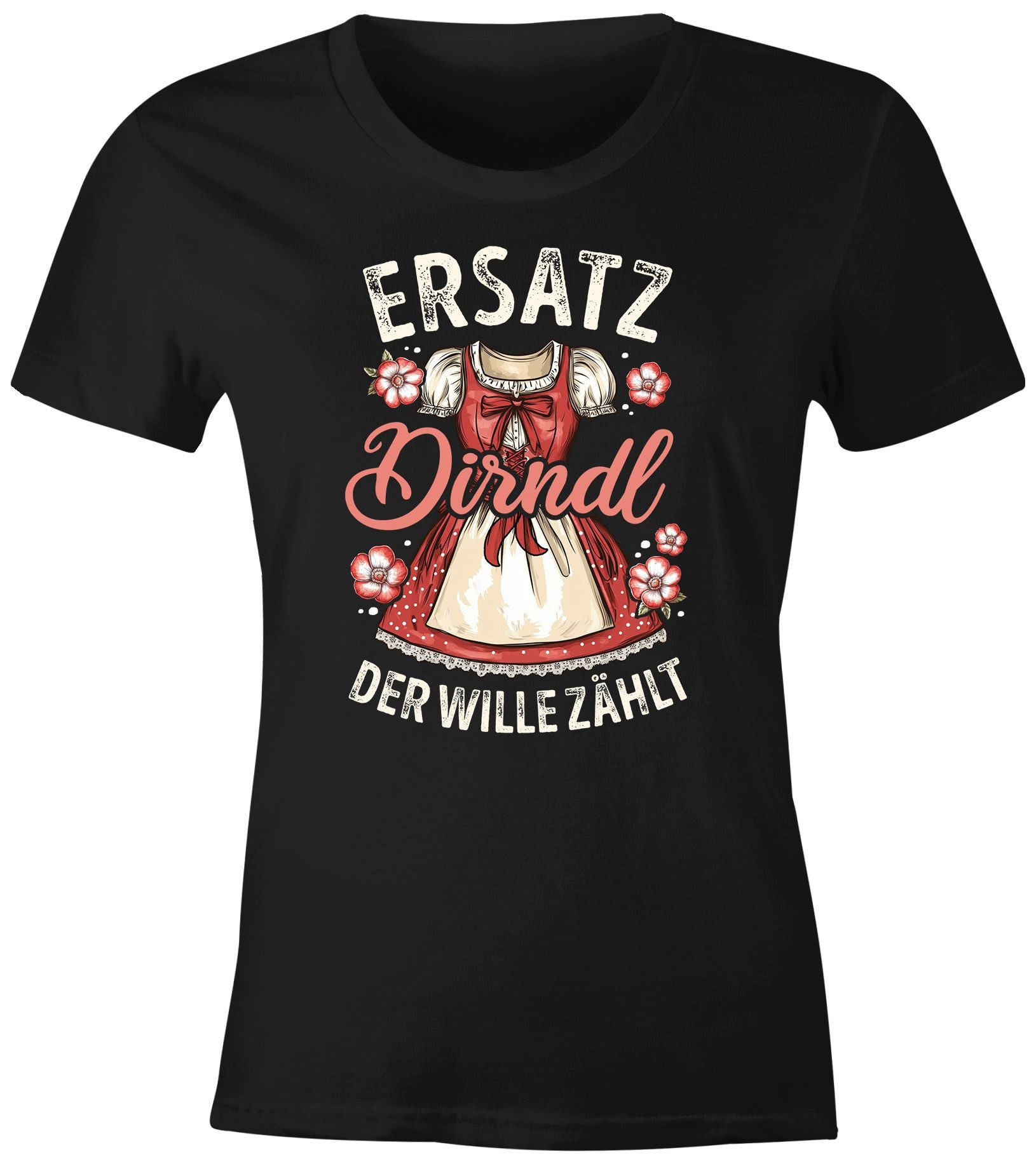MoonWorks Print-Shirt Damen T-Shirt Trachtenshirt Ersatzdirndl Spruch Der Wille zählt mit Print