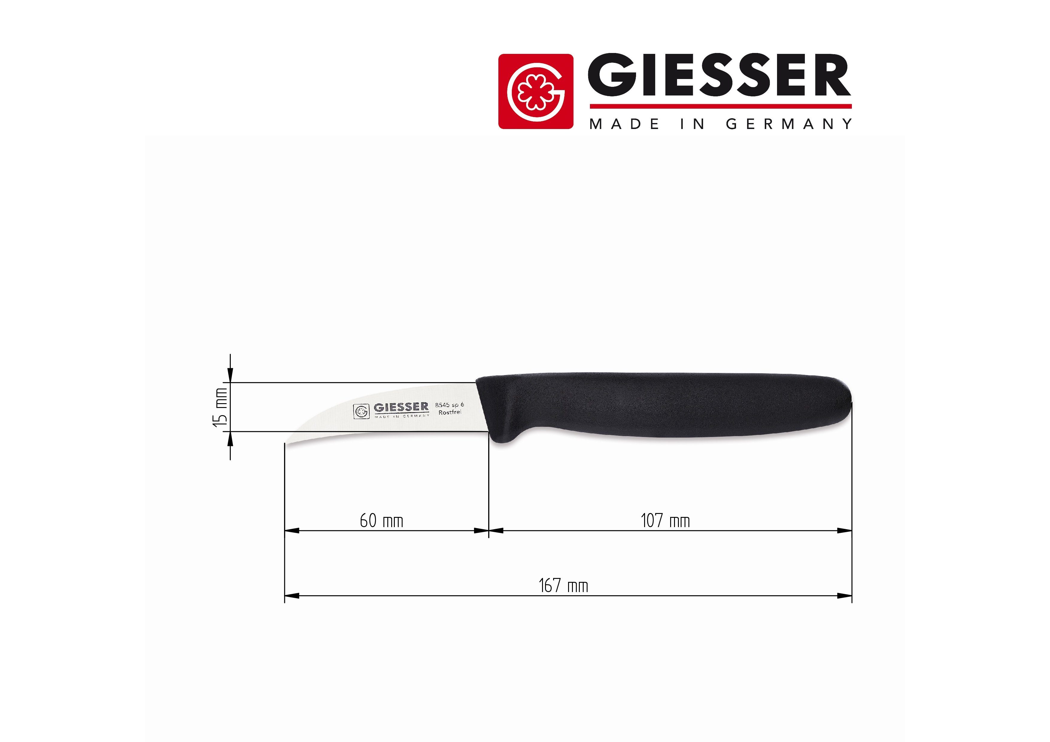 Klinge cm 6, Messer schwarz Handabzug, Hohle-Schneide Gemüsemesser Giesser 8545 sp Schälmesser 6