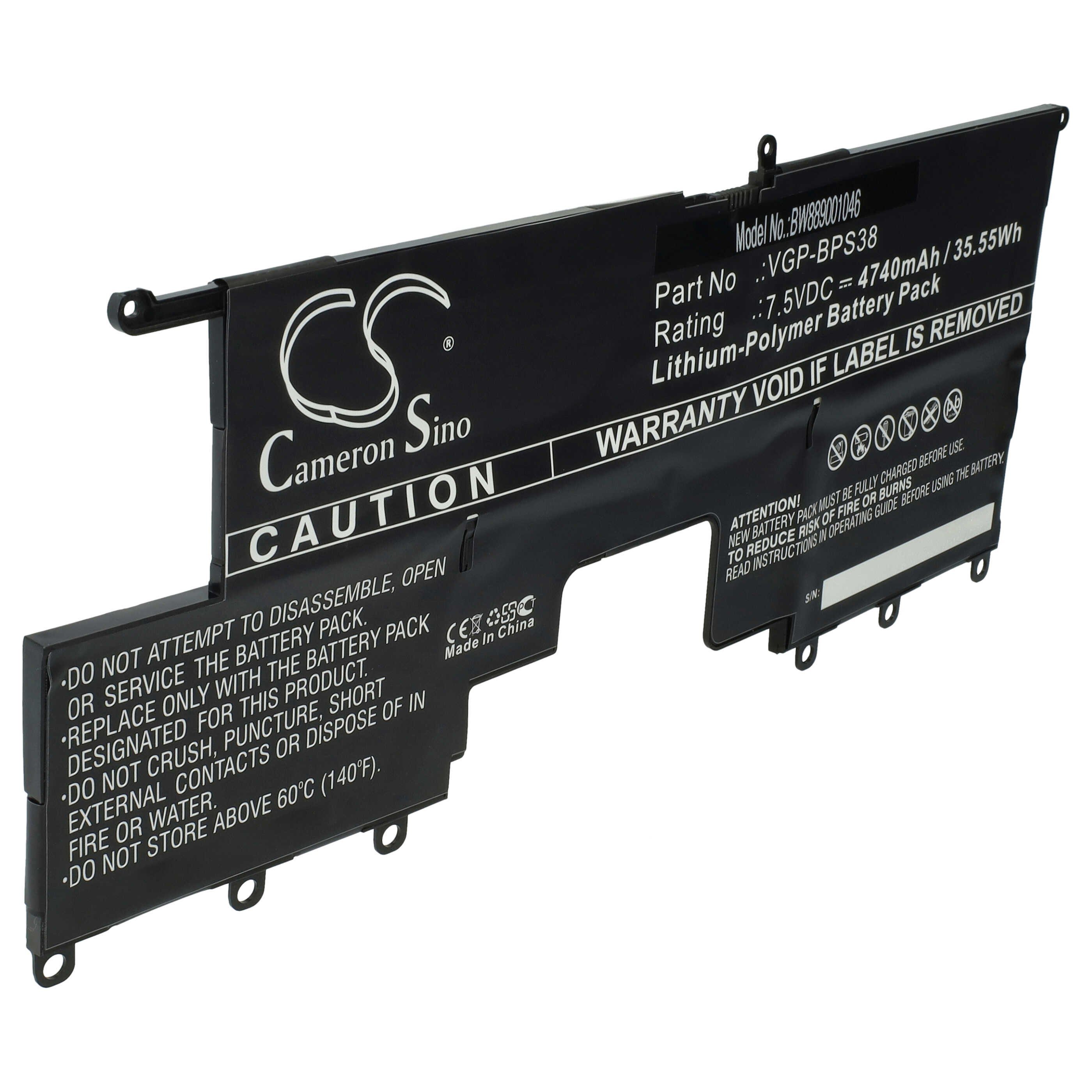 vhbw Akku Ersatz für Sony VGP-BPS37, VGP-BPSE38, VGP-BPS38 für Notebook Laptop-Akku Akku Li-Polymer 4740 mAh (7,5 V, 1 St), Leistungsfähiger Austausch-Akku für Notebook, Wiederaufladbar, Jede