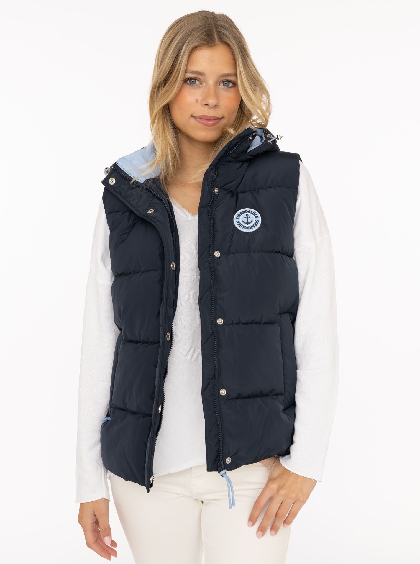 Zwillingsherz Steppweste "Strandglück" Kapuze, Eingriffstaschen, Ankermotiv