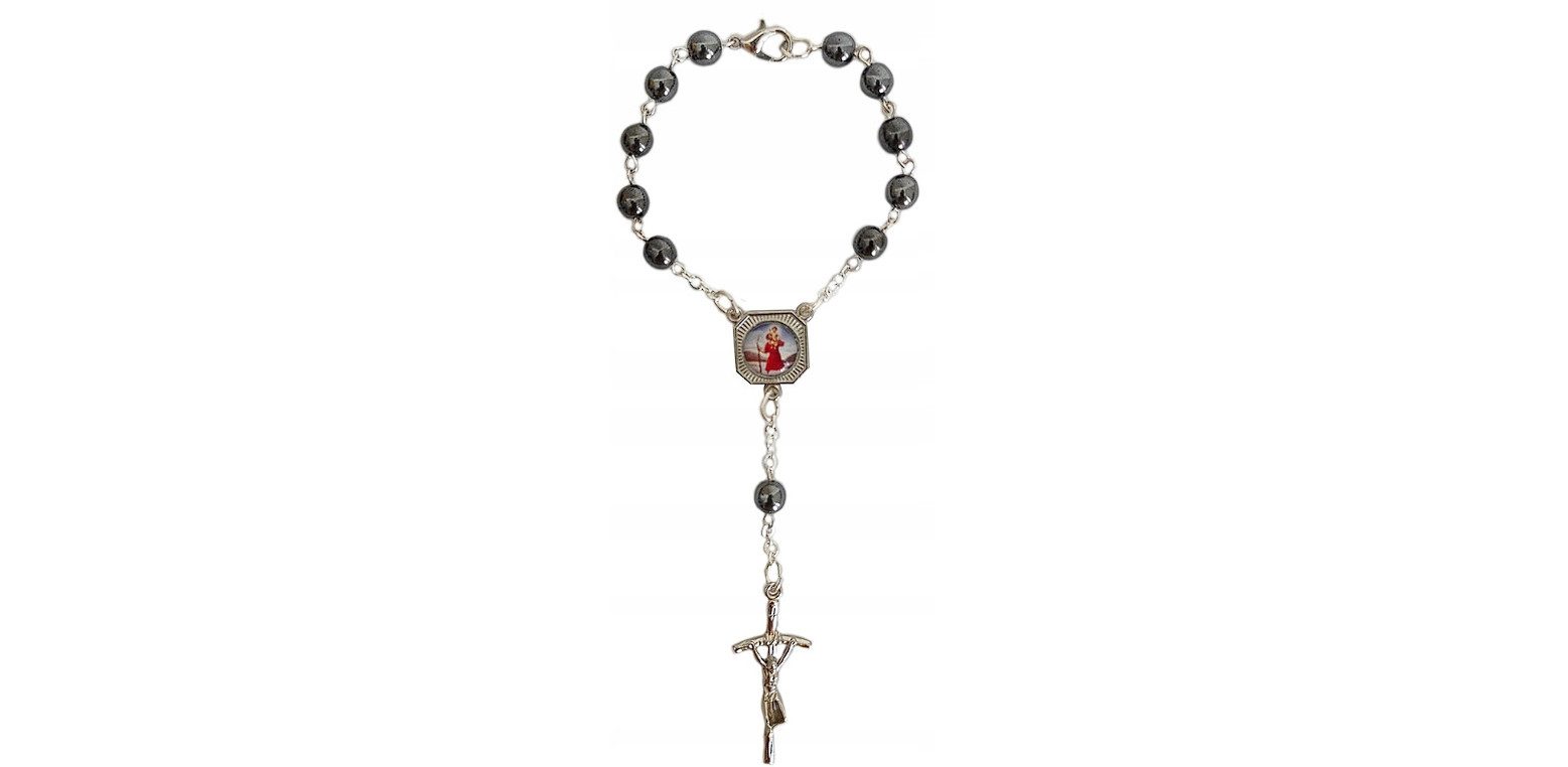 Festivalartikel Collier Rosenkranz Hämatit Heiliger Christophorus - 17cm günstig online kaufen