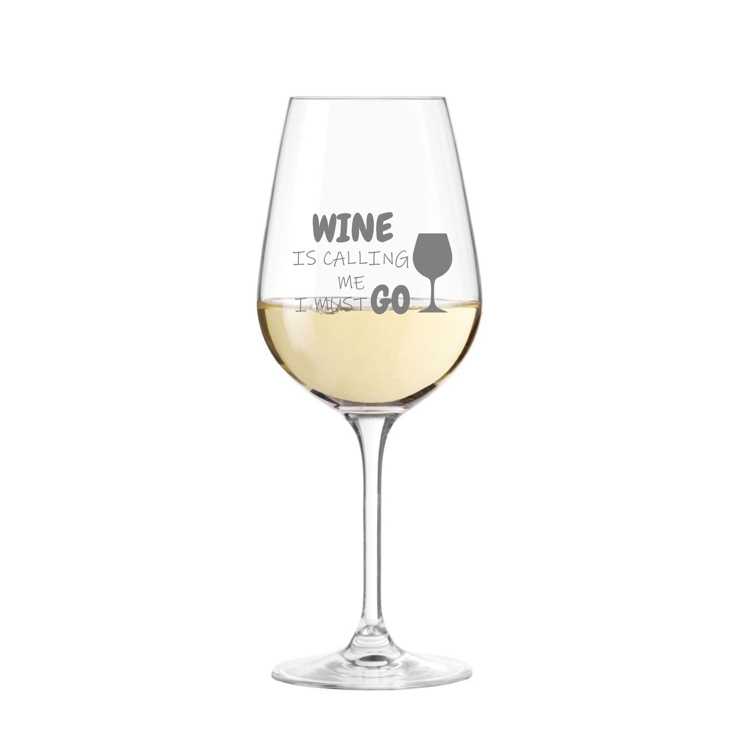 KS Laserdesign Weinglas Leonardo Weinglas mit Gravur "wine is calling me i must go" - Geschenke für Weinliebhaber, Frauen & Männer, Geburtstag, Weihnachten, TEQTON Glas, Glas