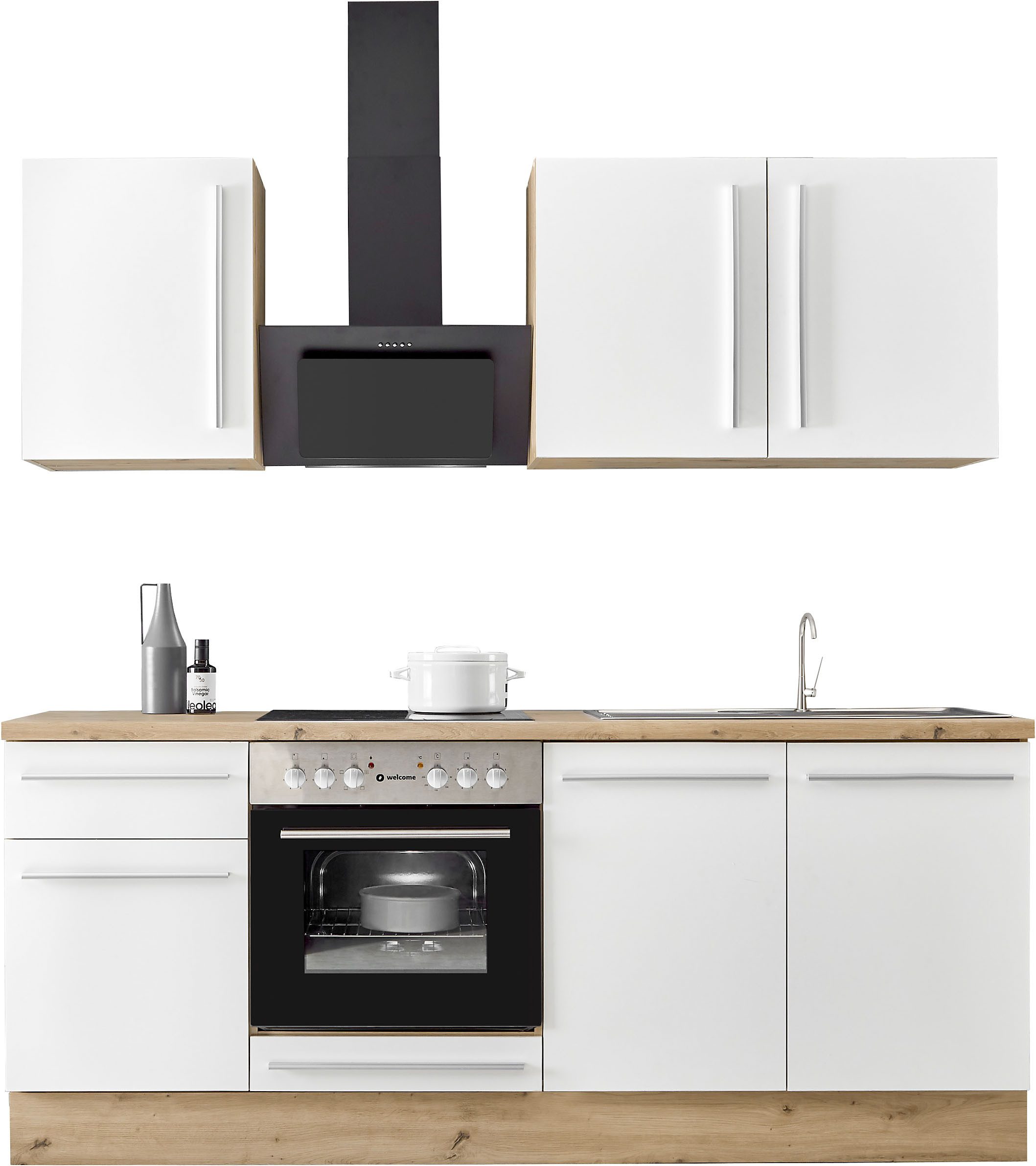 KOCHSTATION Küchenzeile KS-Florida mit 38mm starker Arbeitsplatte, Breite 210 cm, wahlweise mit E-Geräten, mit Soft-Close-Funktion