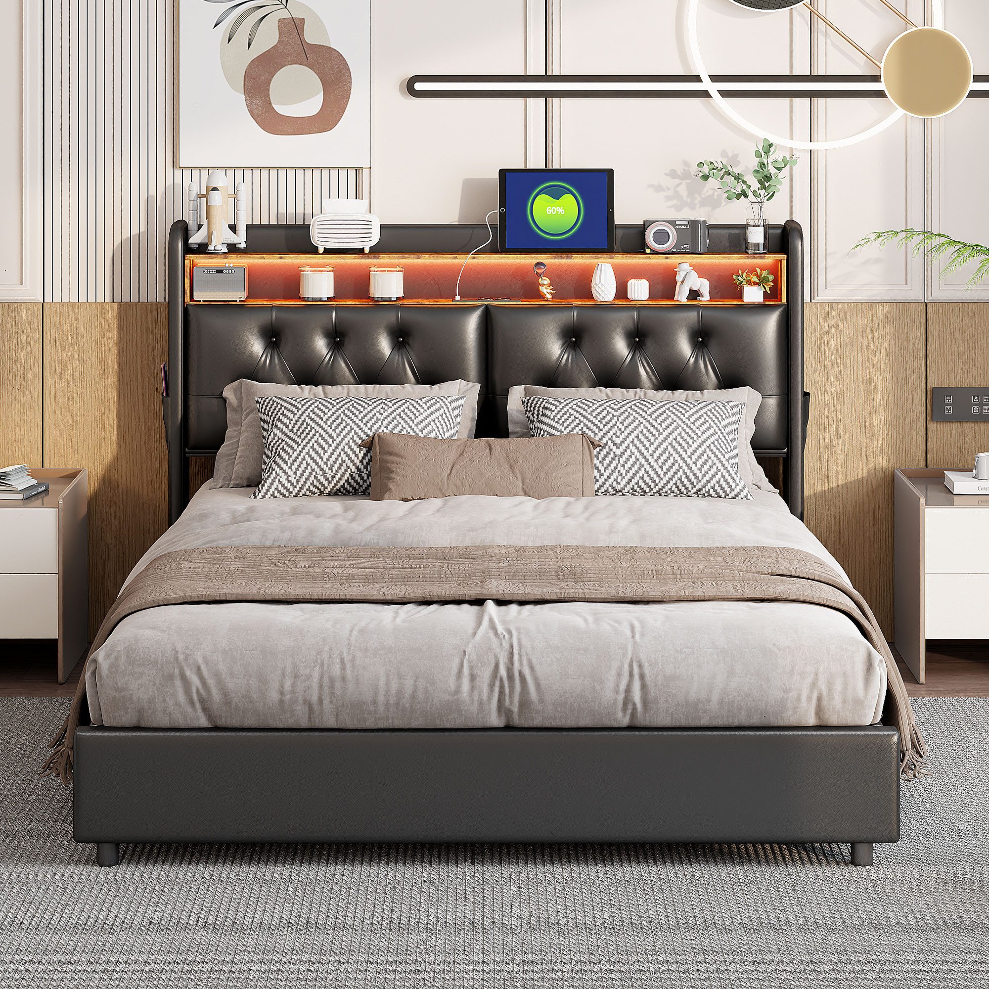 FUROKOY Stauraumbett Doppelbett Polsterbett mit Lattenrost günstig online kaufen