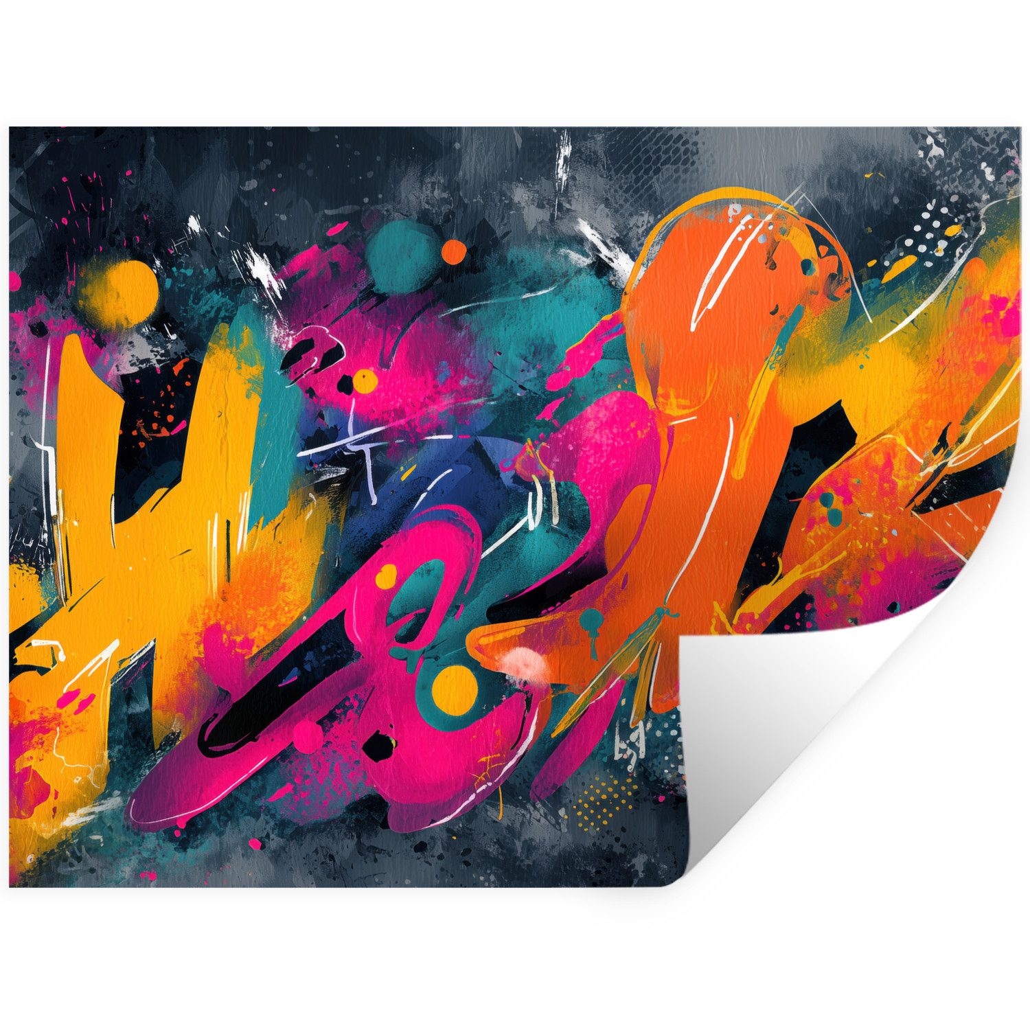 MuchoWow Wandsticker Abstrakt - Graffiti - Farbenfroh - Farbspritzer (1 St), Wandtattoo, Selbstklebend, Wohnzimmer, 80x60 cm