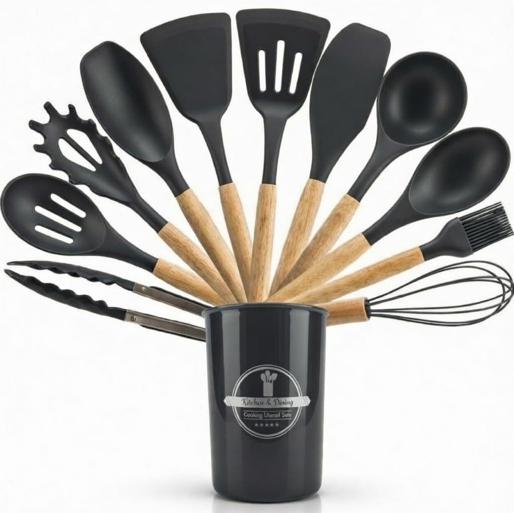 Zyronn Kochbesteck-Set Kochlöffel Set Silikon 12-teilig – Küchenhelfer Set Kleine Größe (12-tlg)