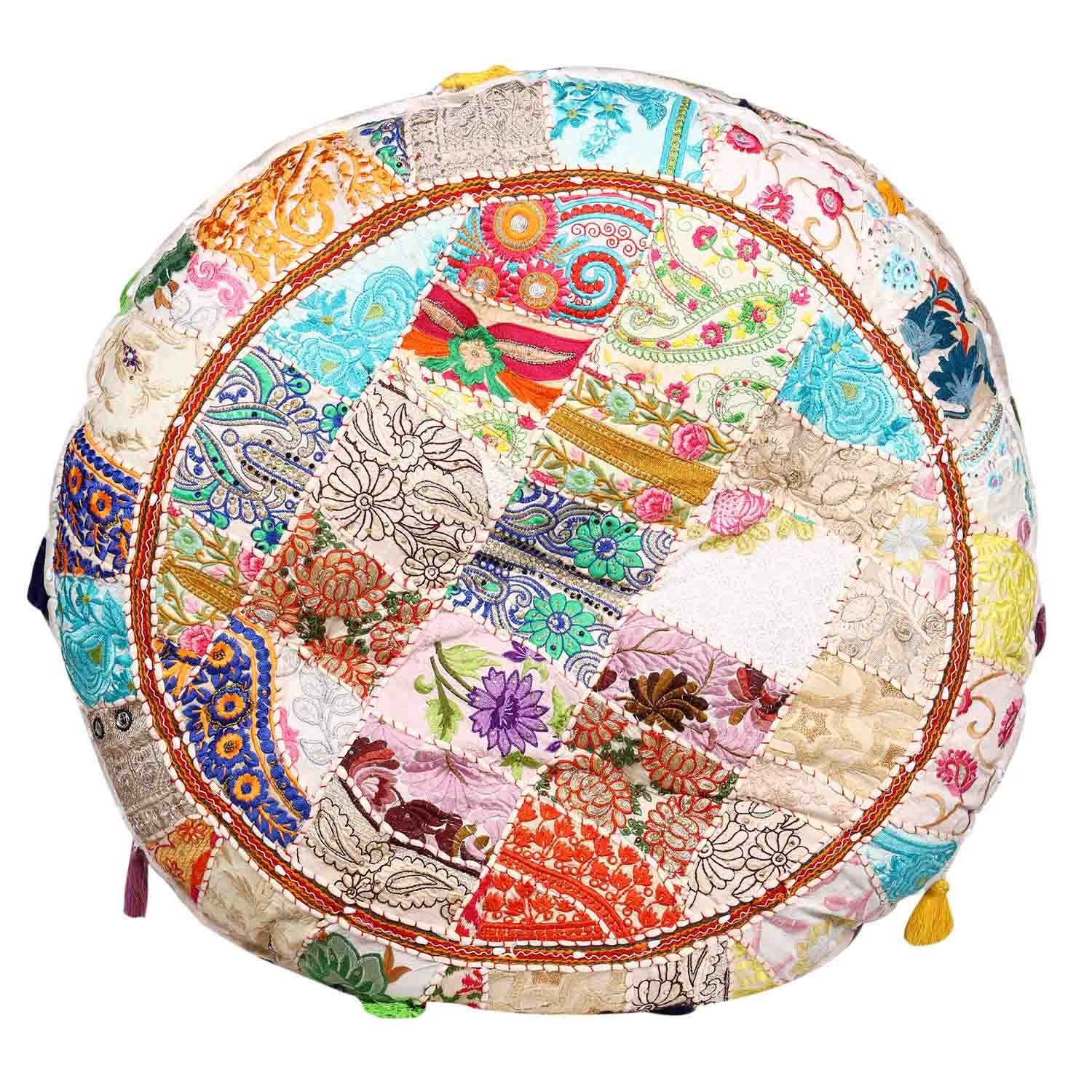 Casa Moro Chillkissen XXL Patchwork Yogakissen Lali Groß Ø 78cm x Höhe 10cm rund mit Füllung (Handmade, 1-St., Gute Geschenkidee), Indisches Sitzkissen orientalisches Bodenkissen im Boho Style