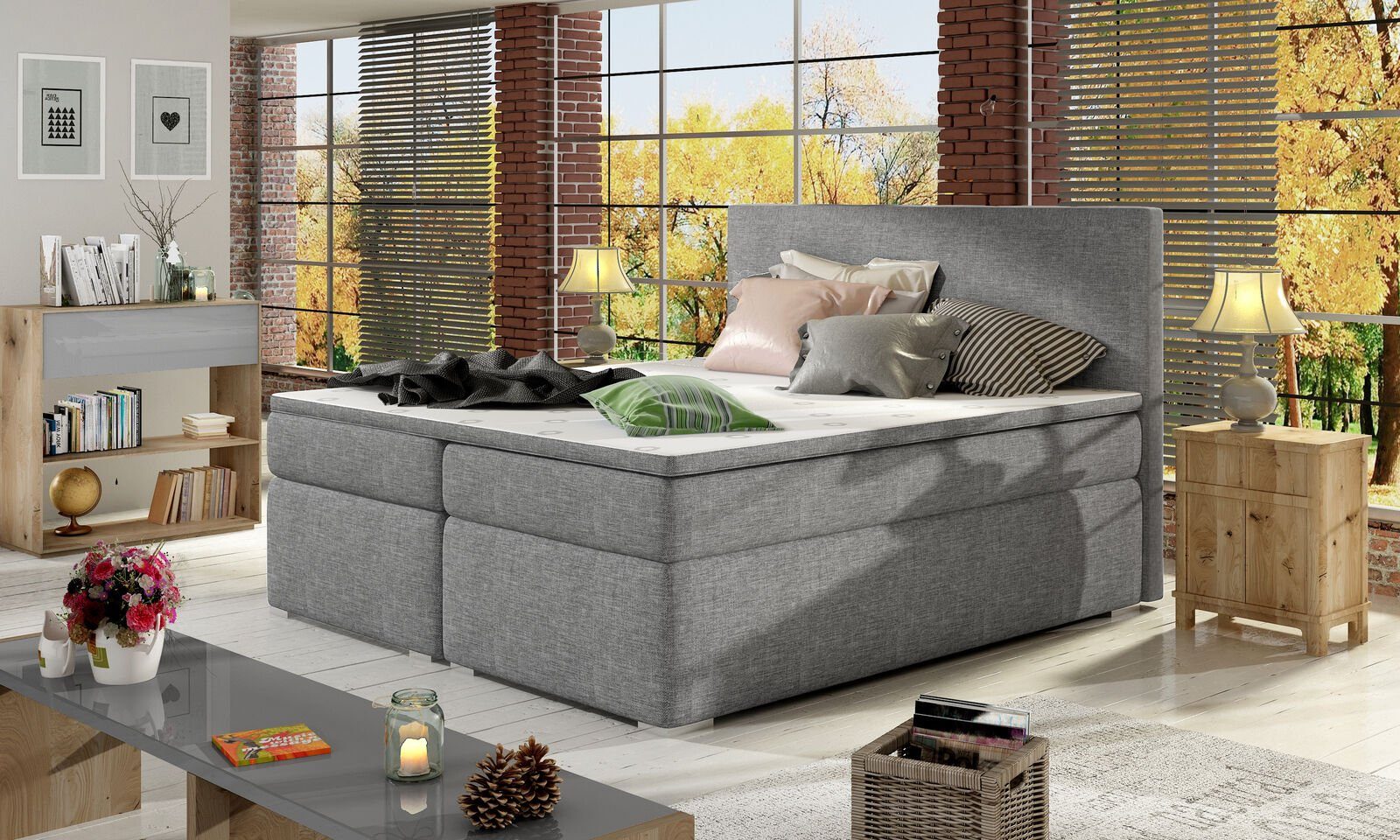 JVmoebel Bett Lederbett Polster Boxspring Betten Bettkasten Matratze Topper günstig online kaufen