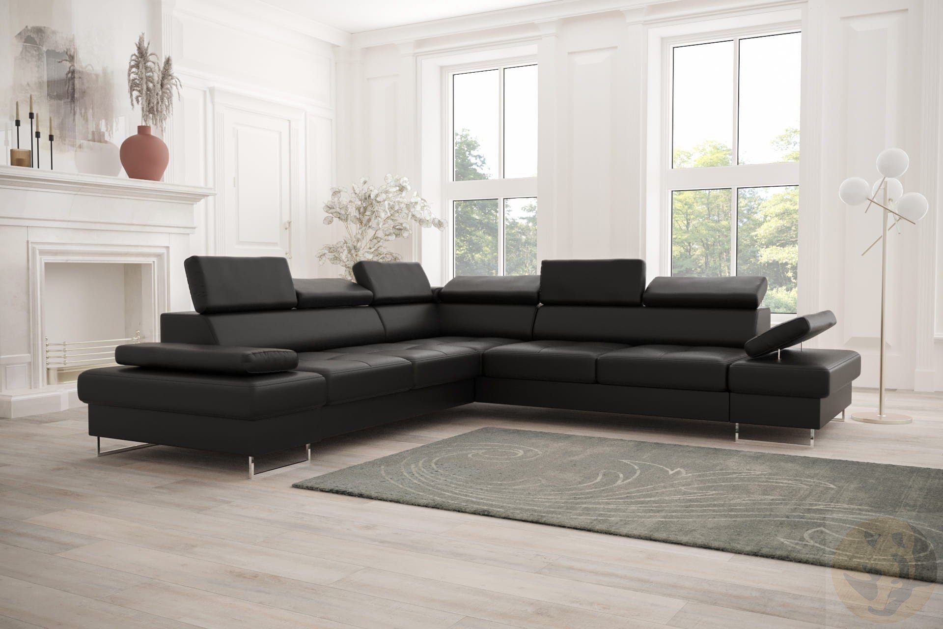 Friderik-EU Ecksofa GALAXY MAX Große Echtleder Couch Links/Rechts 280x280, mit Schlaffunktion und Bettkasten