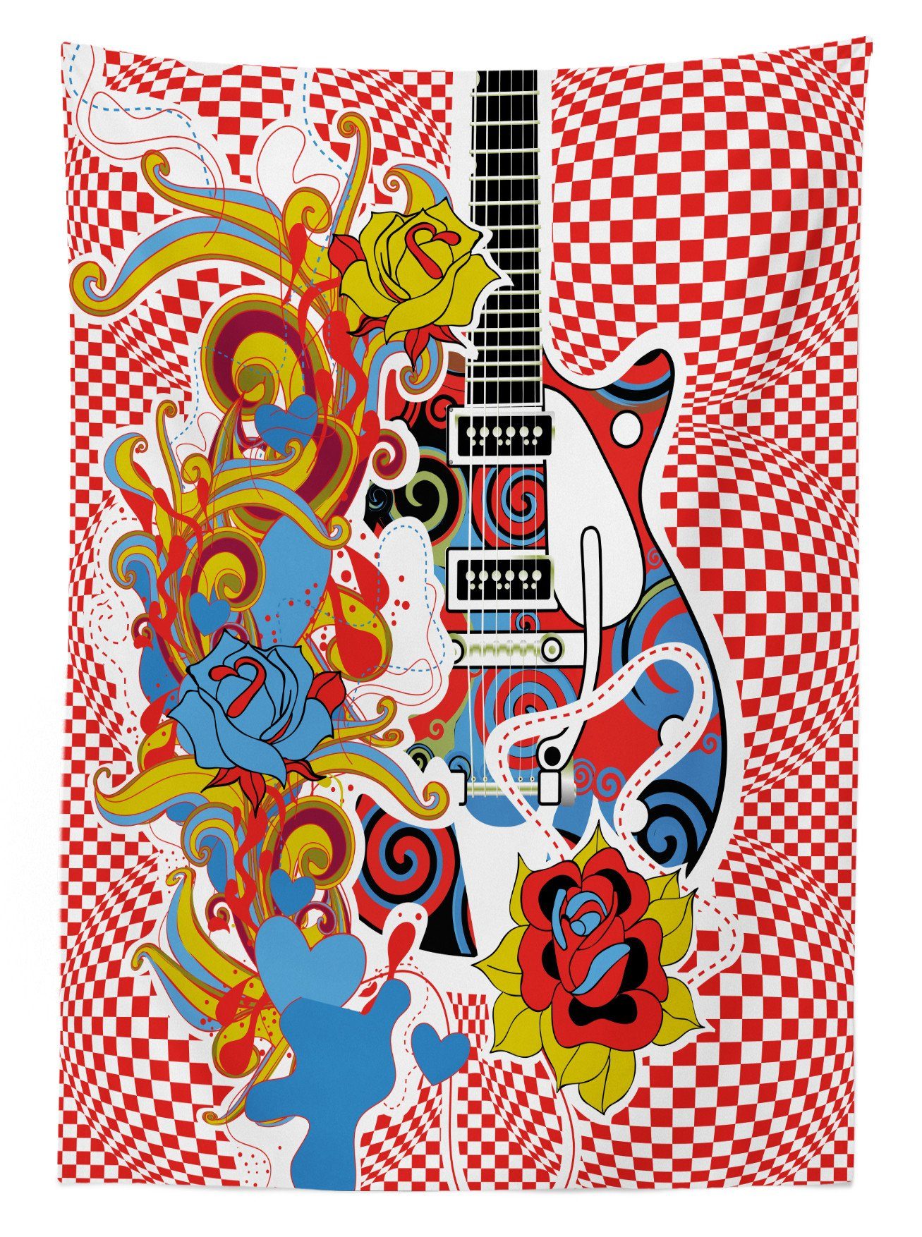 den Farben, Rockmusik 60er Waschbar Farbfest Gitarre Abakuhaus Klare Außen geeignet Tischdecke inspirierte Bereich Für