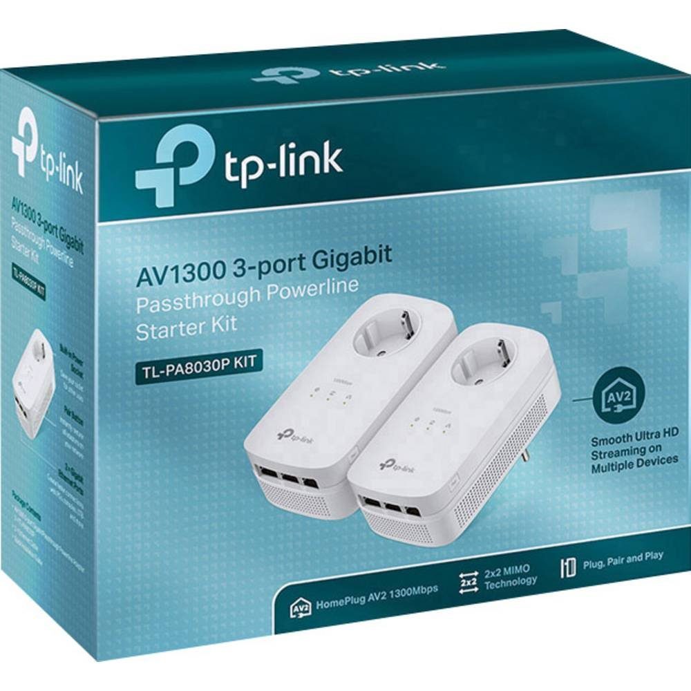 tp-link AV1300-Gigabit-Powerline-Adapter KIT mit Steckdose TL-PA8030P KIT Reichweitenverstärker