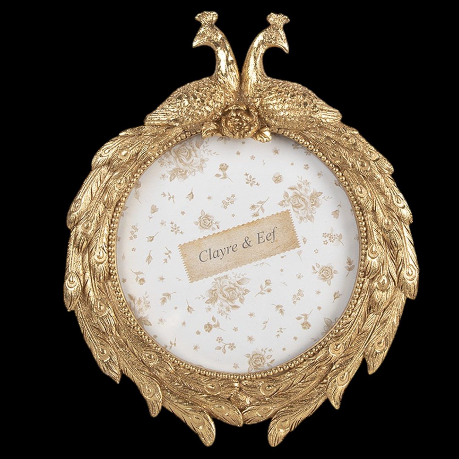 Clayre & Eef Bilderrahmen Bilderrahmen Rund Gold Pfau Ø 13 cm – Clayre & Eef