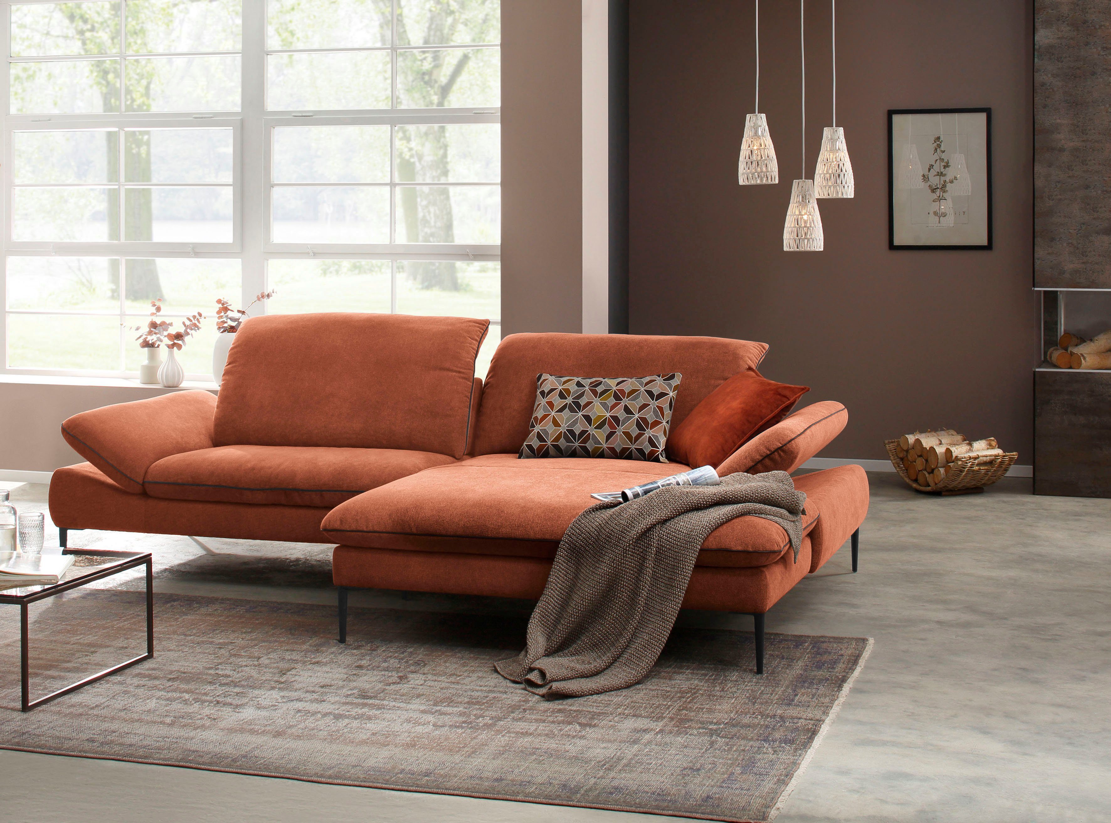 Breite pulverbeschichtet, schwarz Ecksofa Living enjoy&MORE, cm W.SCHILLIG 294 in coral, Füße