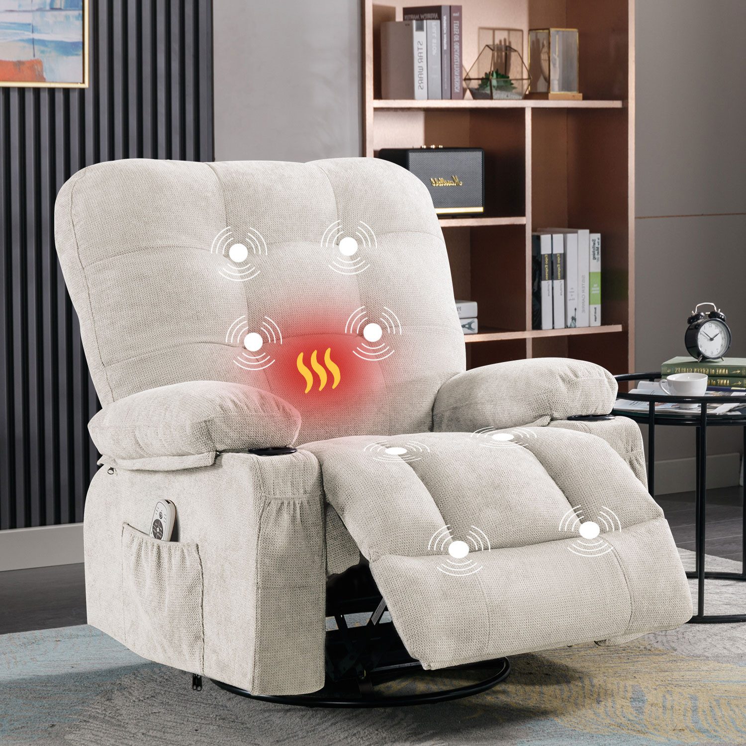 bosmiller Relaxsessel Elektrisch Fernsehsessel Verstellbar Massagesessel mit Liegefunktion (1-St), Ergonomisch Heizung Sessel mit Getränkehalter