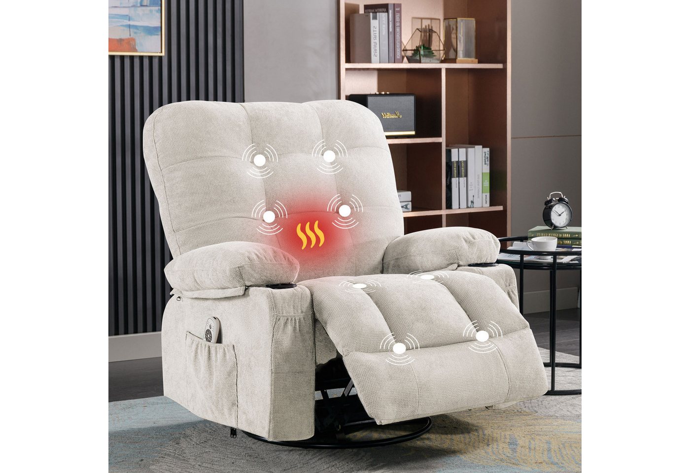 bosmiller Relaxsessel Elektrisch Fernsehsessel Verstellbar Massagesessel mit Liegefunktion (1-St), Ergonomisch Heizung Sessel mit Getränkehalter