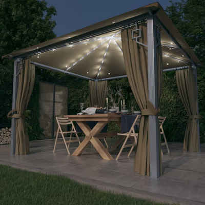 vidaXL Partyzelt »Pavillon mit Vorhängen & LED-Lichterkette 300x300 cm Taupe Alu«