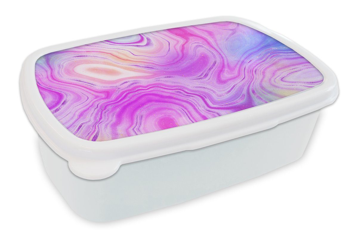 MuchoWow Lunchbox Neon - Achat-Geode - Steine, Kunststoff, (2-tlg), Brotbox für Kinder und Erwachsene, Brotdose, für Jungs und Mädchen weiß