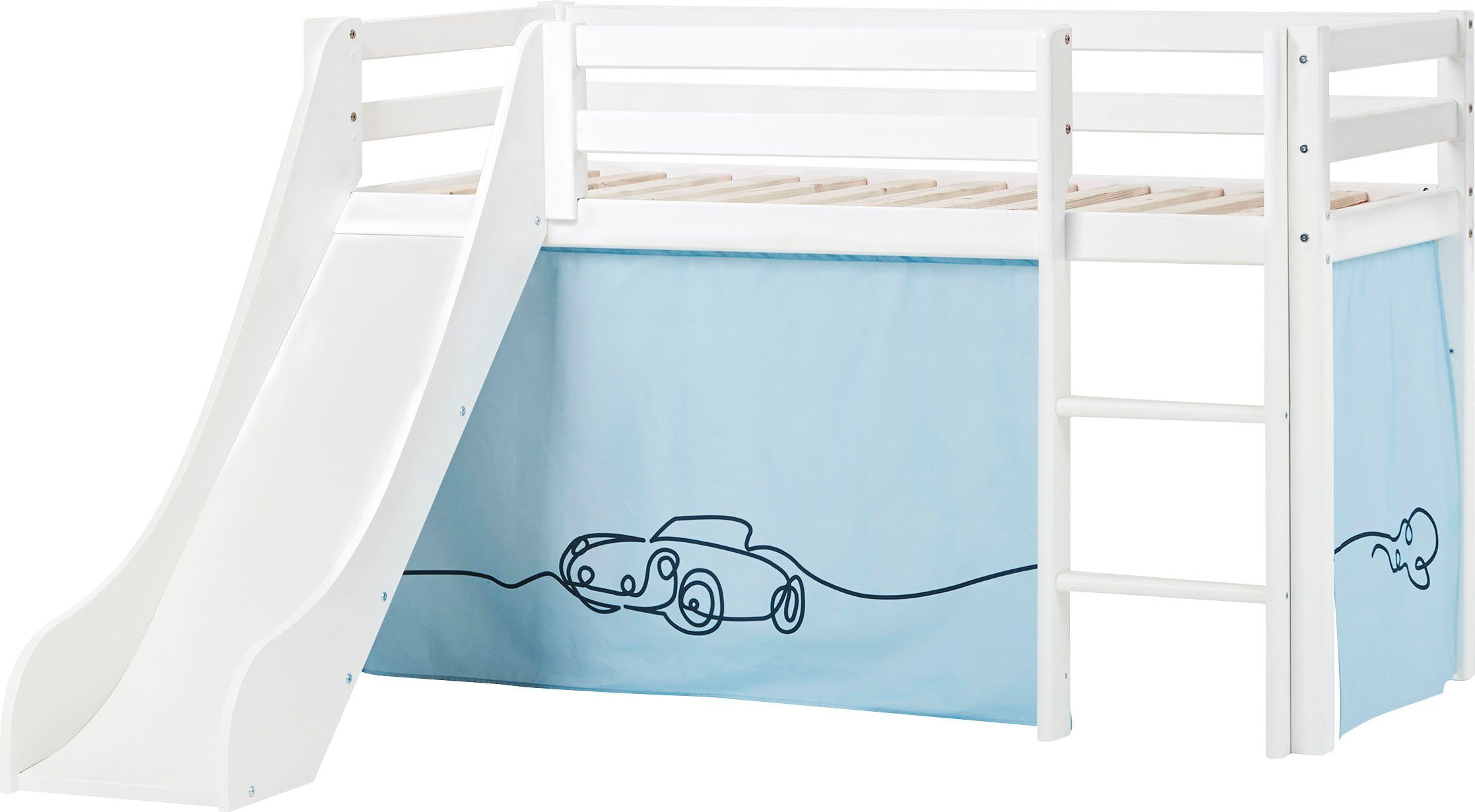 Hoppekids Hochbett «Cars» Rutsche & Vorhang Blau und viel Auswahl