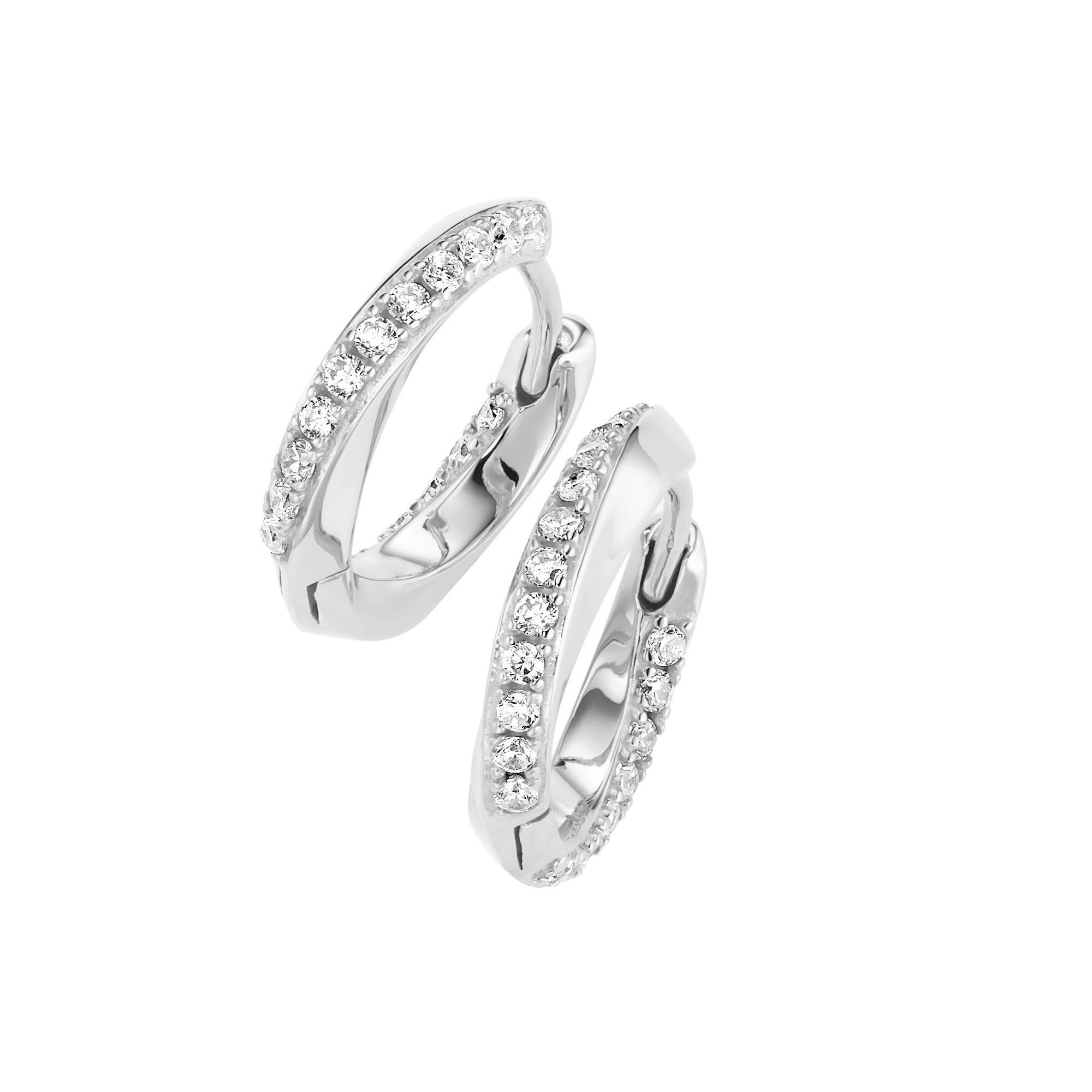 Paar Creolen mit weißen Zirkonia, Silber 925
