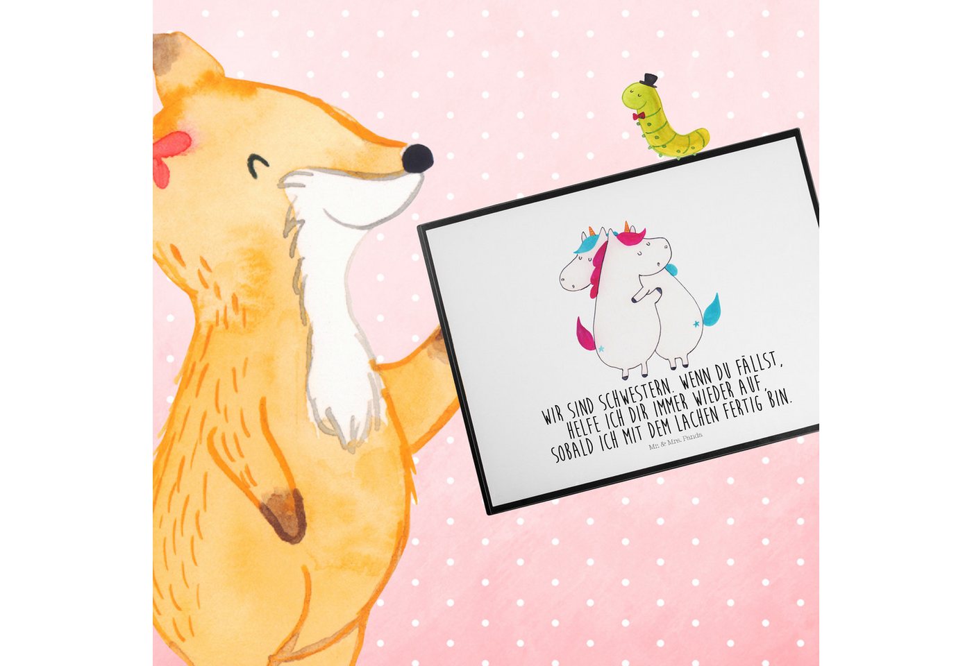 Thumbnail - Mr. & Mrs. Panda Schreibtischunterlage Einhörner Umarmen - Weiß - Geschenk, Unicorn, Schwester, Schreibtisch, (Packung, ...