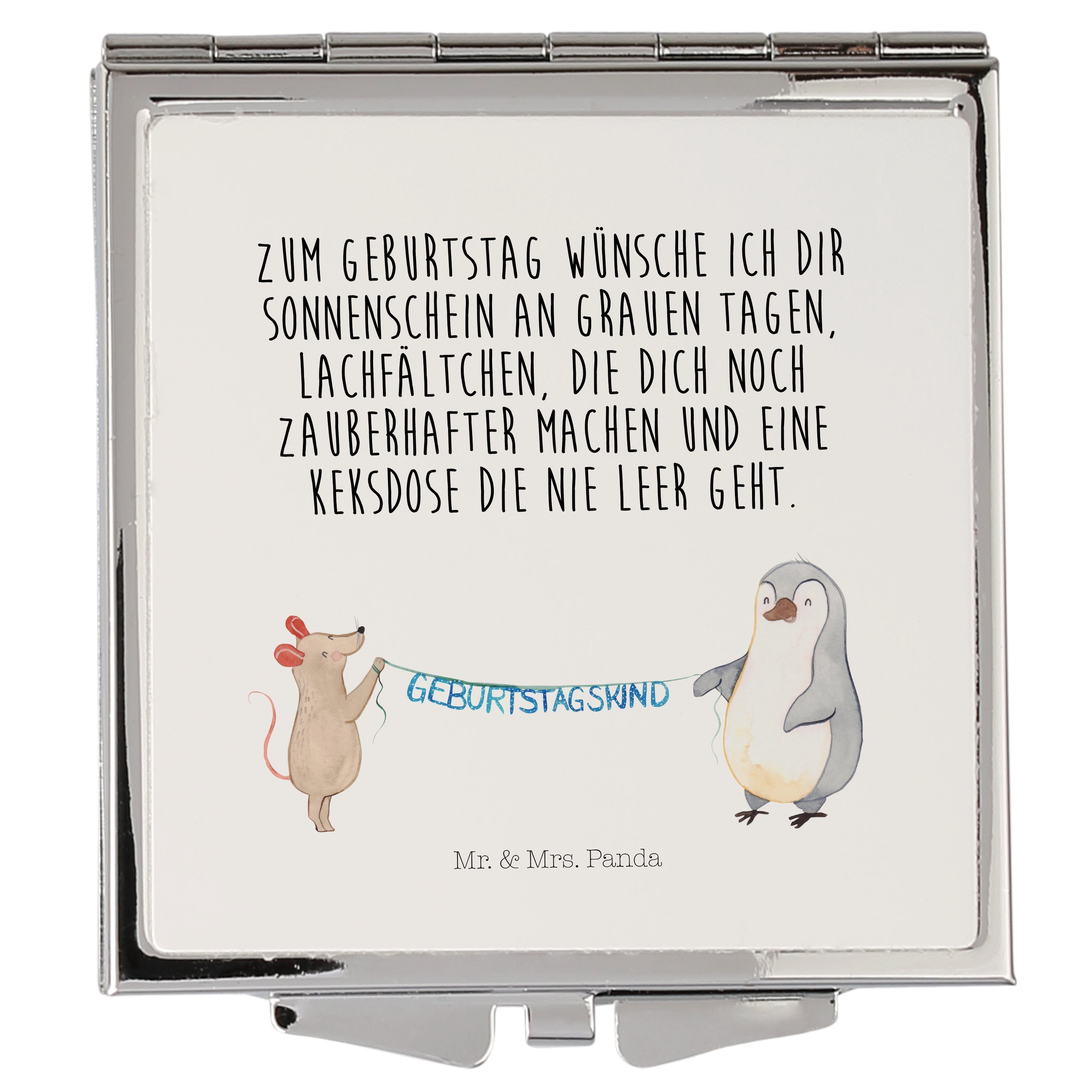 Mr. & Mrs. Panda Kosmetikspiegel Maus Pinguin Geburtstag - Weiß - Geschenk, Geburtstage, Handtasche, H (1-St)