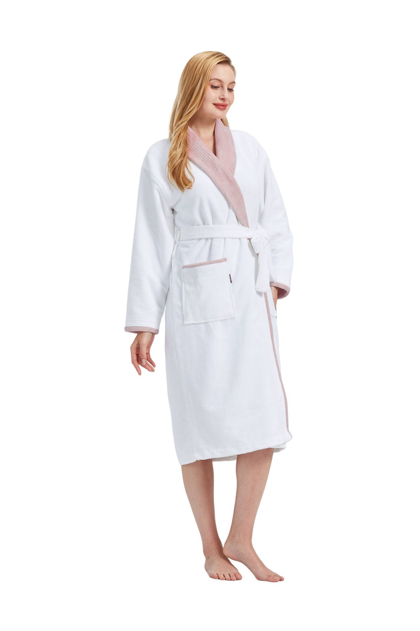 RAIKOU Bademantel Damen und Herren Luxuriöser Morgenmantel Sauna Wellness Mantel, Kimono-Kragen, Gürtel, Hochwertiges Material