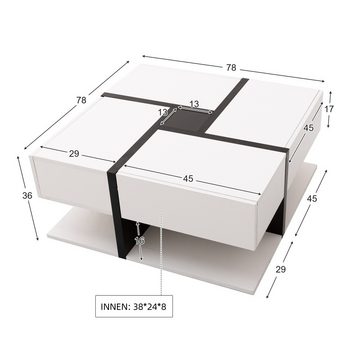 PFCTART Beistelltisch Hochglanz-Couchtisch Tisch mit 4 Schubladen (einzigartige Farbabstimmung und Liniendesign Stauraum unten), 78*78*36 cm