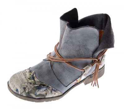 TMA »Schlupf Schuhe Leder Stiefeletten TMA 5161 Boots« Stiefelette Used Look, Zeitungsdruck, Bänder, Ganzjahresartikel