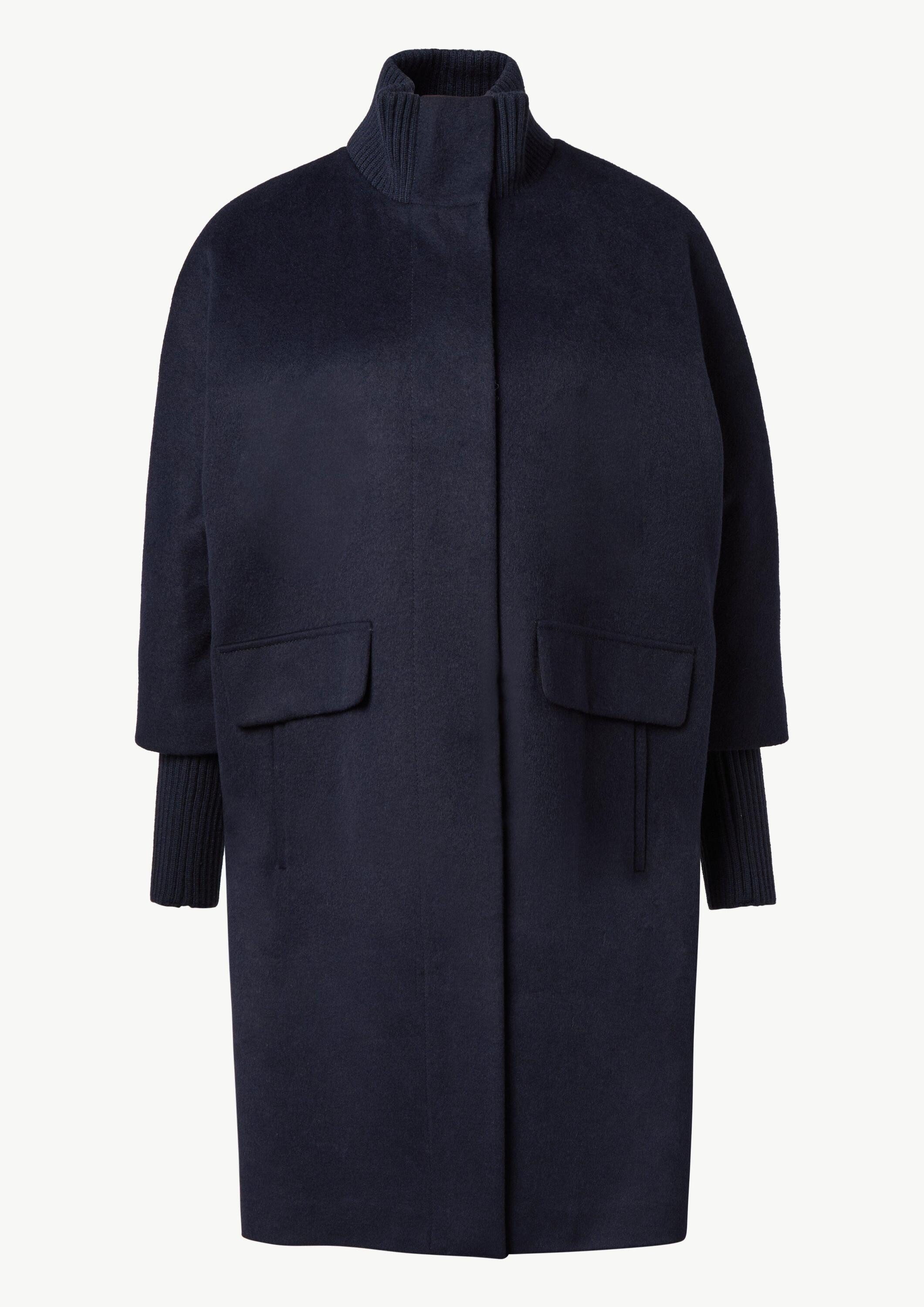 comma Wintermantel Outdoor-Mantel Wollmantel mit geripptem Kragen und Ärmeln