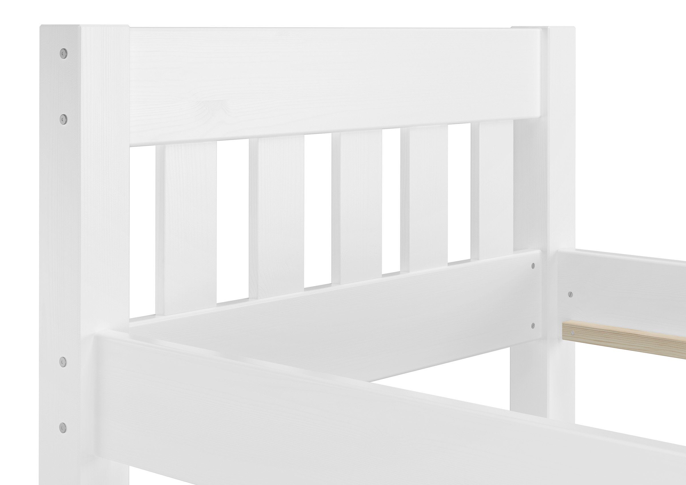 Bett Federleisten, 90x200 mit Kiefer weiß Holzbett Modernes Kieferwaschweiß ERST-HOLZ