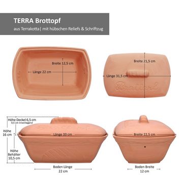 MamboCat Brotkasten Terra Brottopf Brotkasten mit Deckel Brötchen Aufbewahrungsbox Ton, Ton
