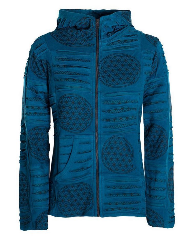 Vishes Kapuzensweatjacke Damen-Jacke Blume des Lebens Sweatjacke Hippie-Jacke Kapuzen-Jacke Elfen, Gothik, Ethno Style